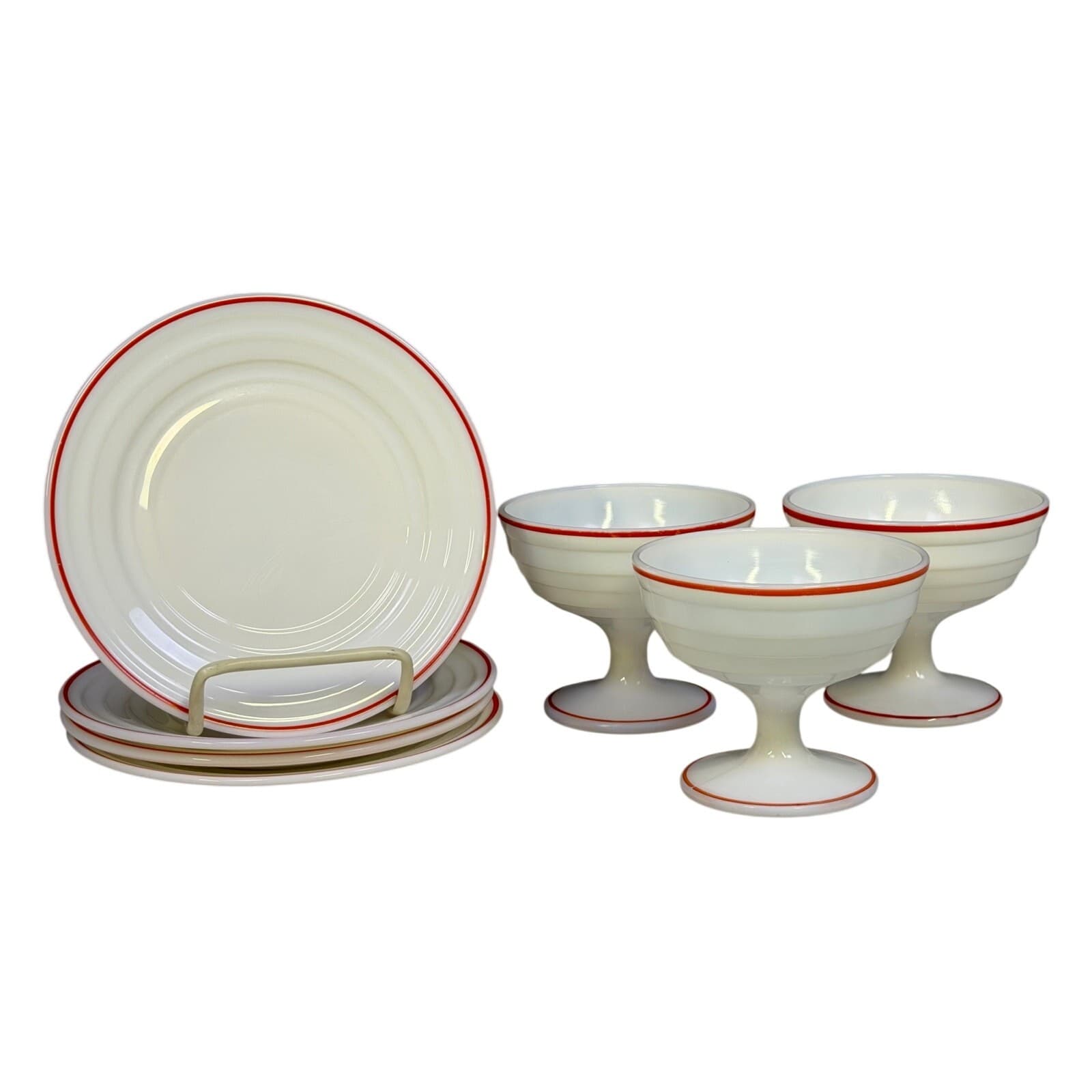 Hazel-Atlas 1930-40's Moderntone Platonite Footed Sherbet Dish & Saucer-Set of 3 - Thumbnail 3
