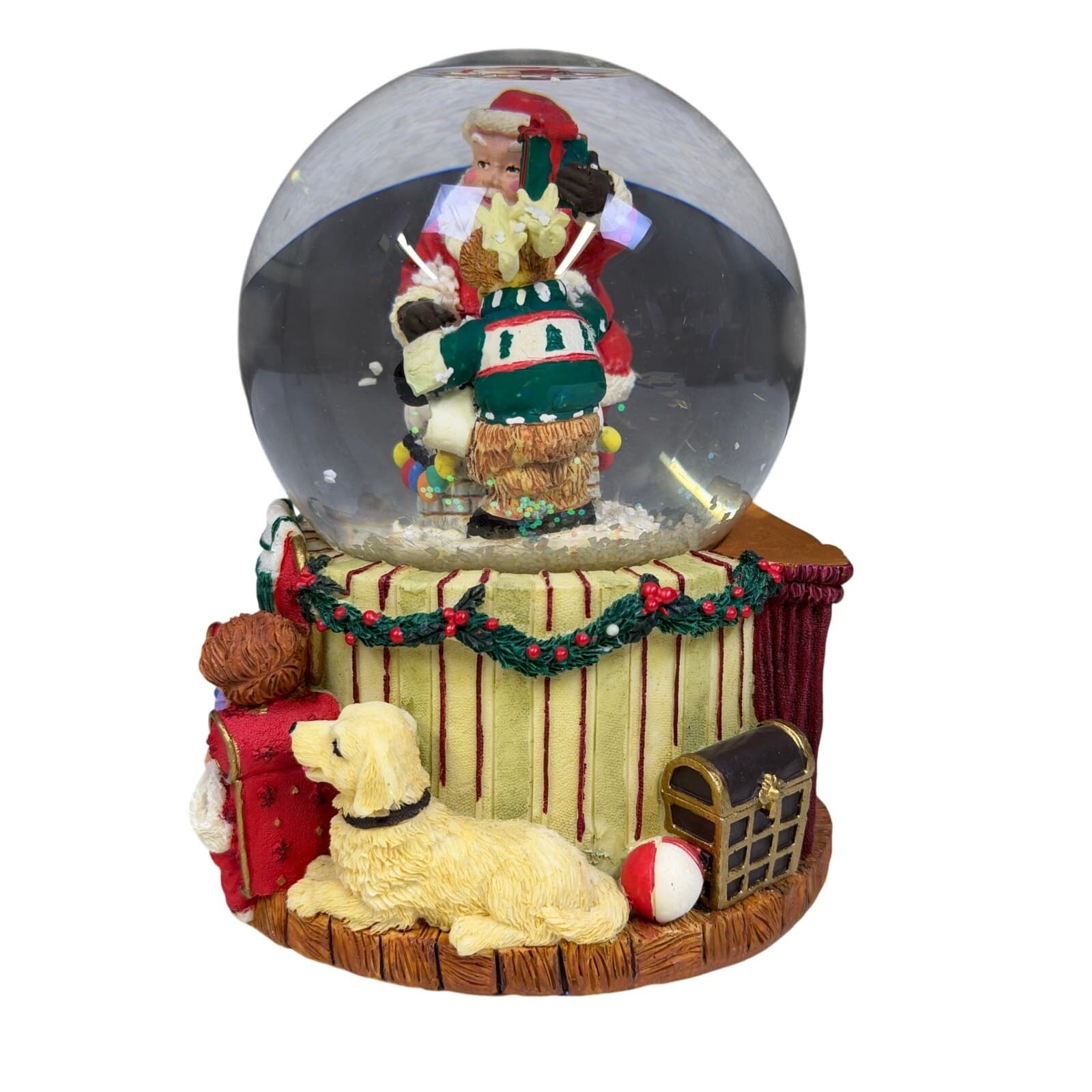 Santa Reindeer Chimney Holiday Night Before Christmas Musical Snow Globe - Thumbnail 2