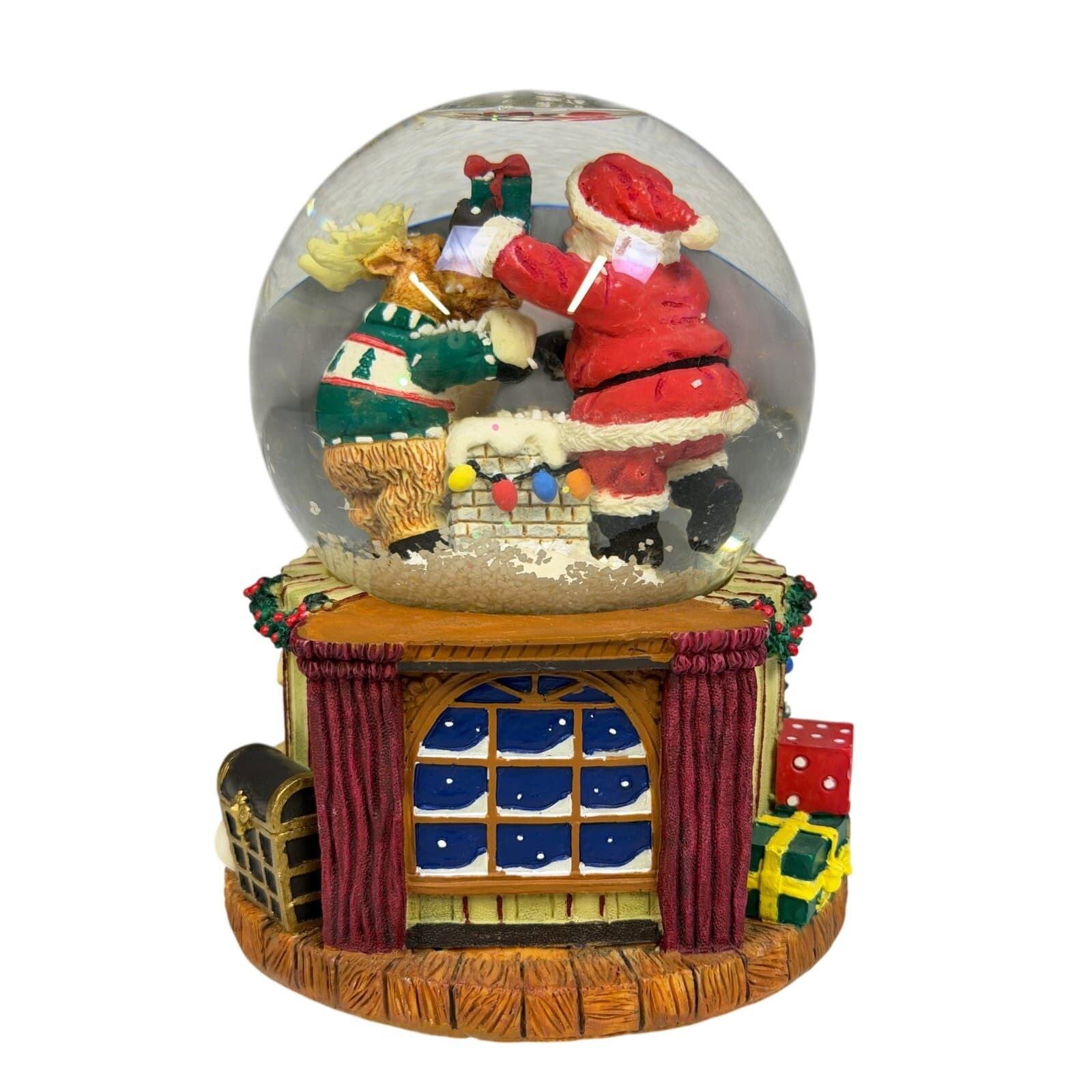 Santa Reindeer Chimney Holiday Night Before Christmas Musical Snow Globe - Thumbnail 3