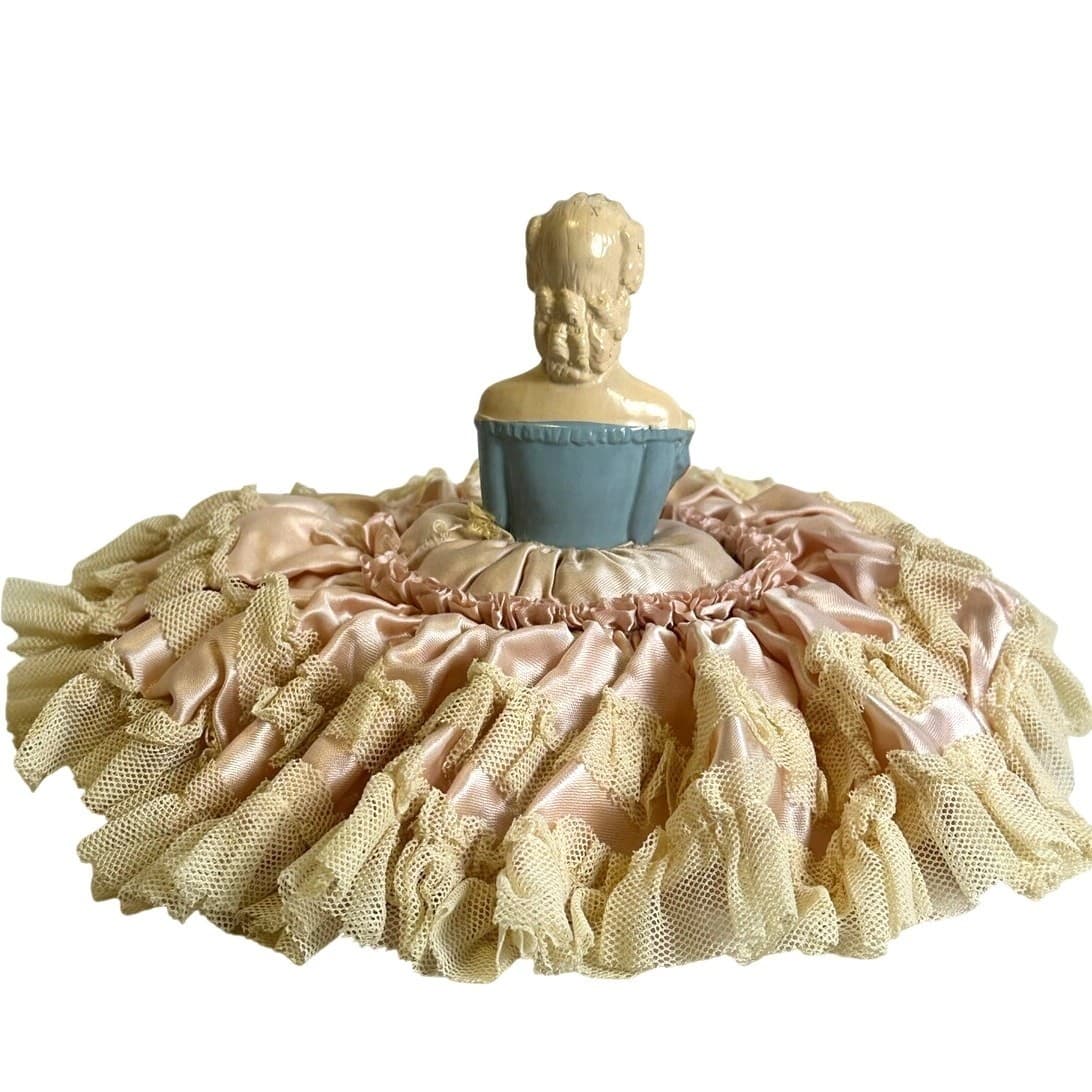 Half Doll Vintage Pink Lace Skirt Pincushion Sewing - Thumbnail 3
