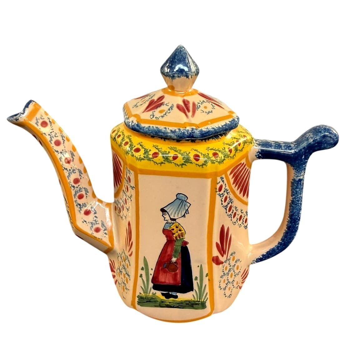 French Vire Faience Vintage Tray Teapot Cups Sugar Cream Covered Dish-9 PC Set - Thumbnail 3