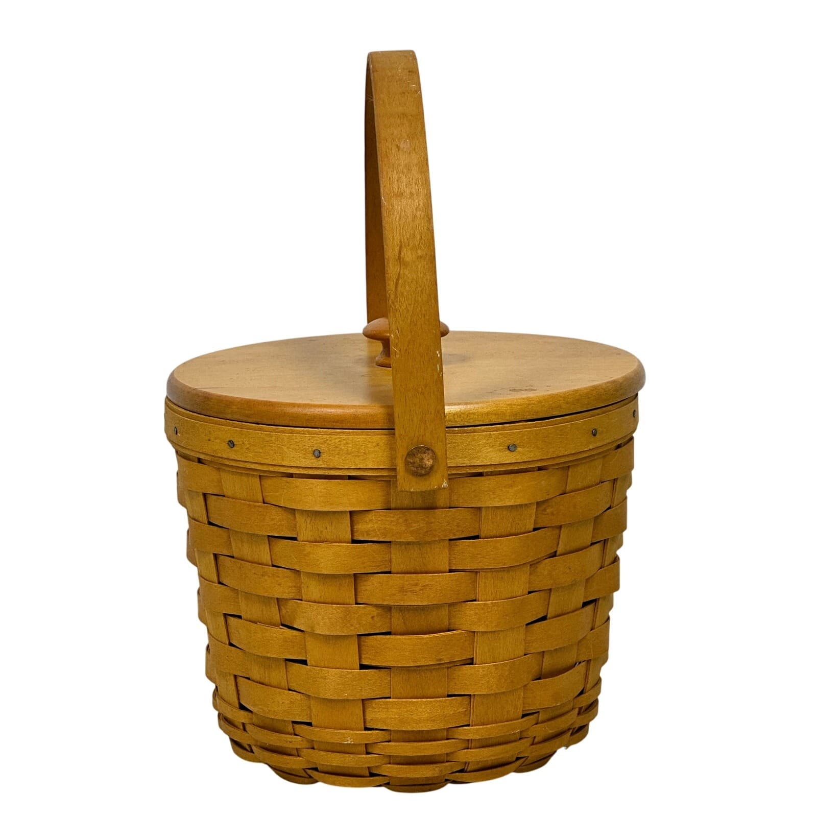 Longaberger 1998 Round Vintage Basket w/Lid and Protector Insert-Excellent - Thumbnail 2