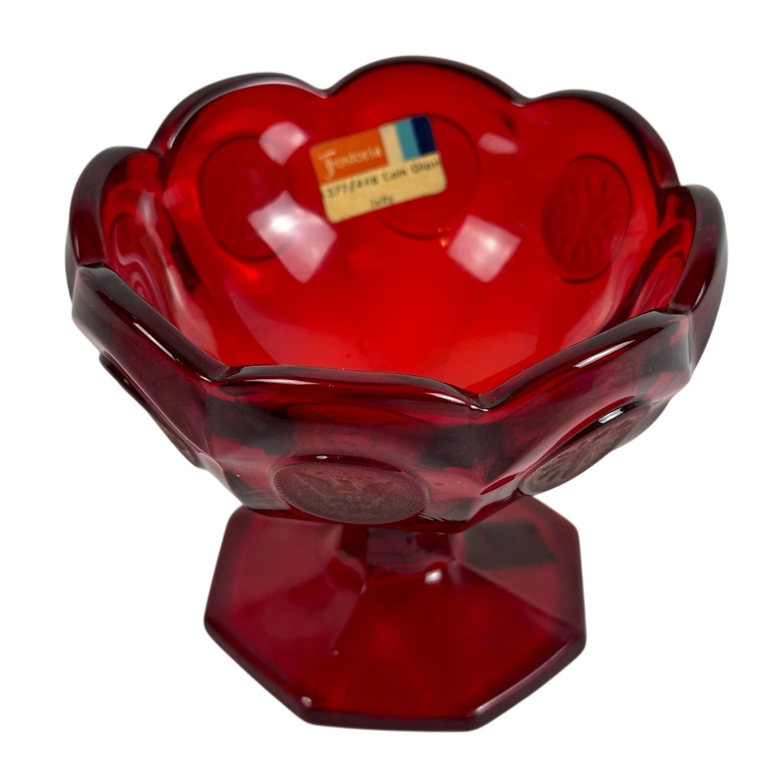 Fostoria Ruby Red Coin Glass Compote Open Jelly Mint Condition - Thumbnail 2