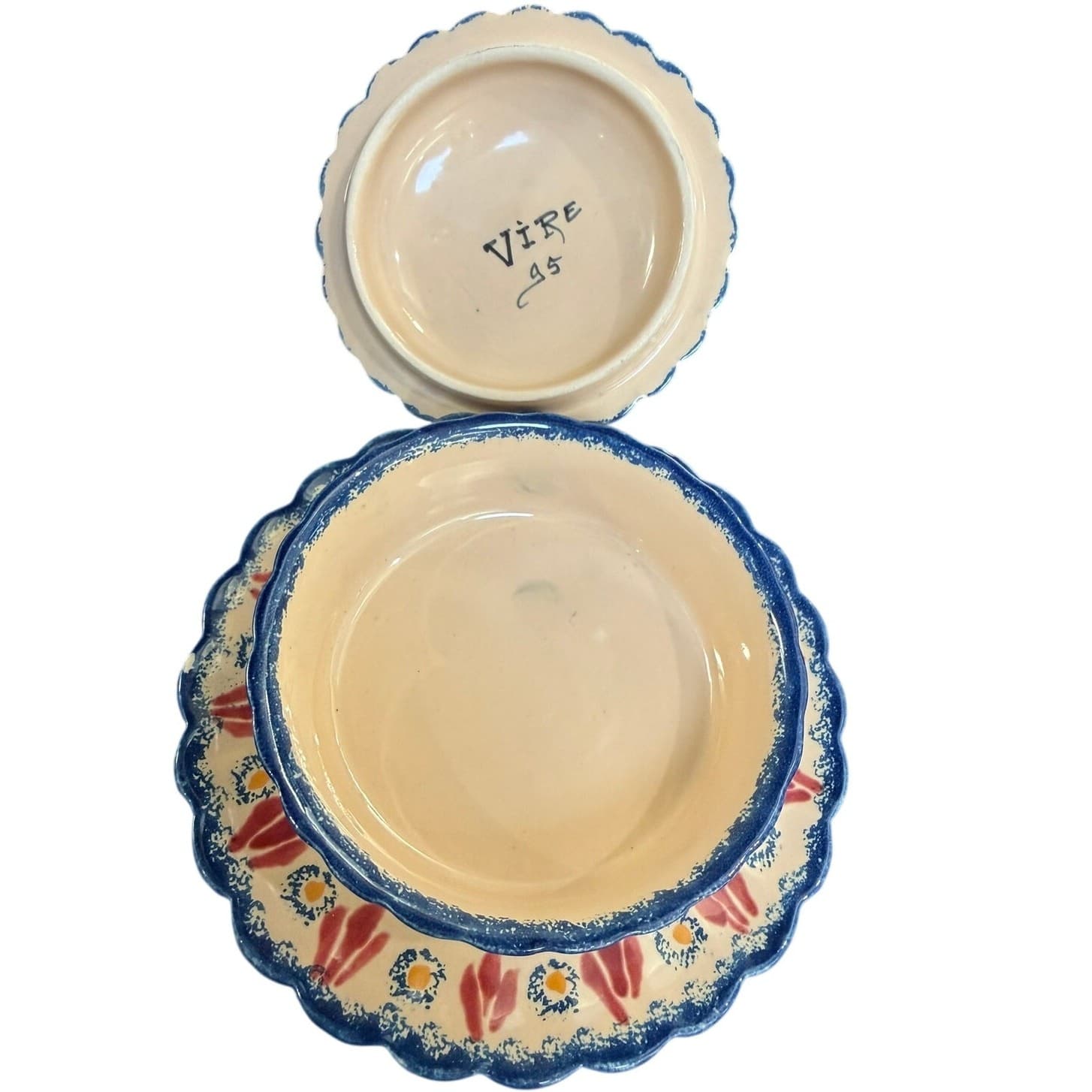 French Vire Faience Vintage Tray Teapot Cups Sugar Cream Covered Dish-9 PC Set - Thumbnail 10