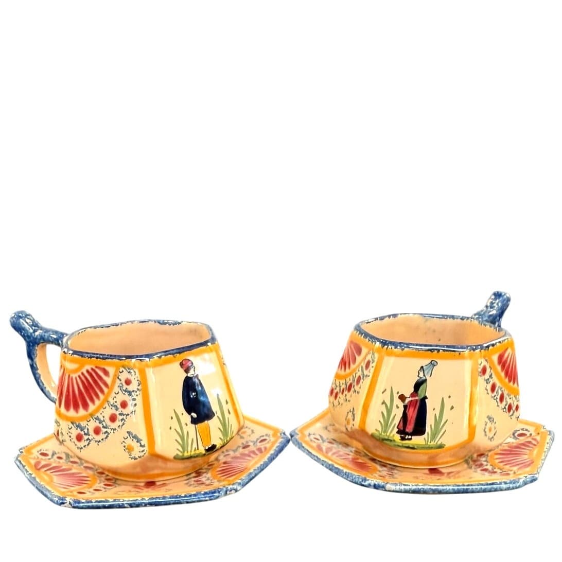 French Vire Faience Vintage Tray Teapot Cups Sugar Cream Covered Dish-9 PC Set - Thumbnail 7