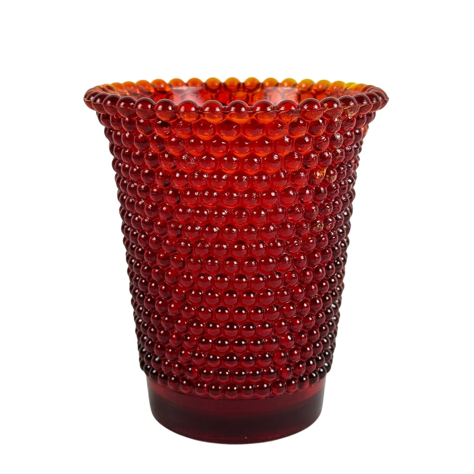 Red Hobnob 4" Beaded Glass Votive 1939 Vintage ￼
