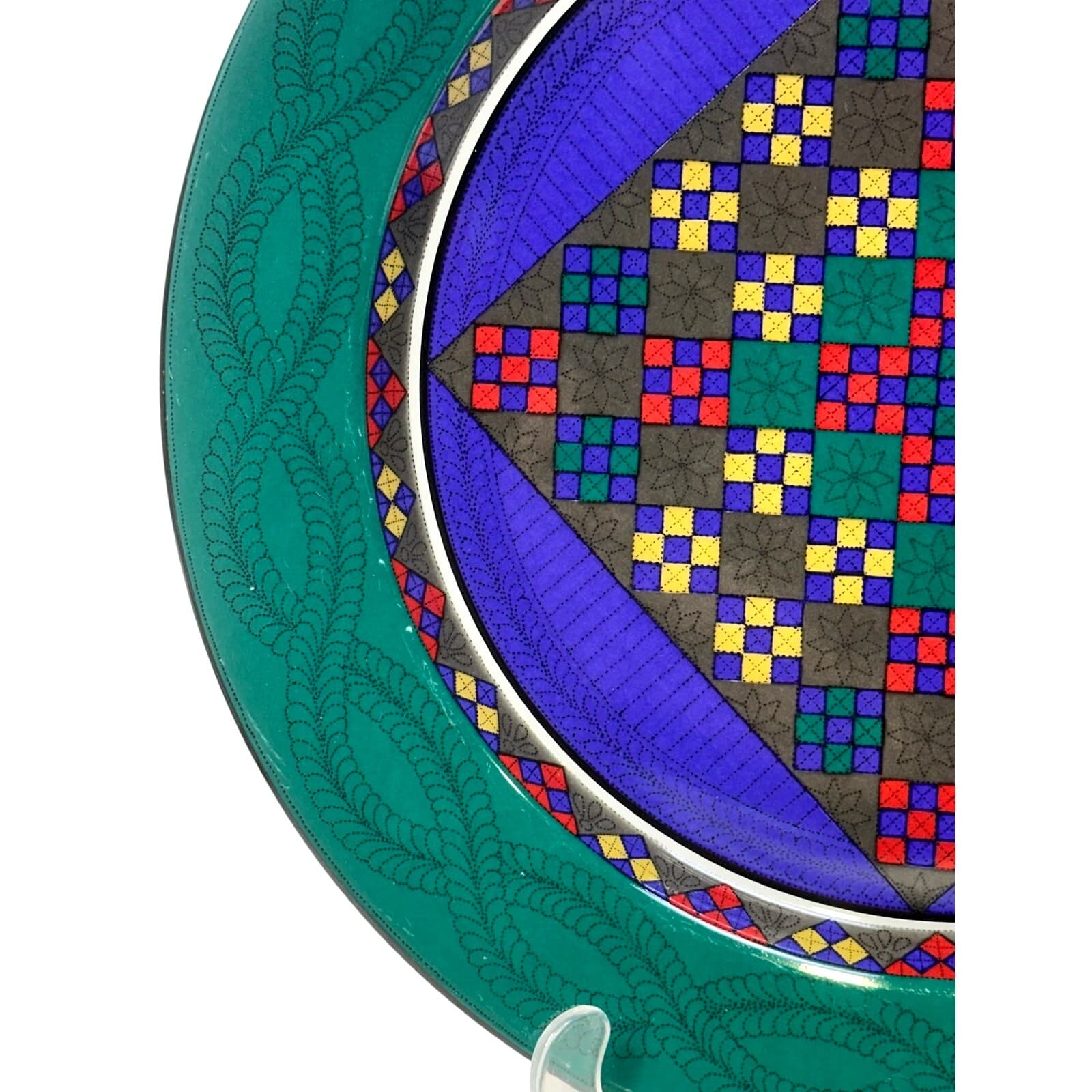 Dansk Portugal Retired 1993-1998 Quiltings Emerald Braid 13" Round Chop Platter - Thumbnail 2