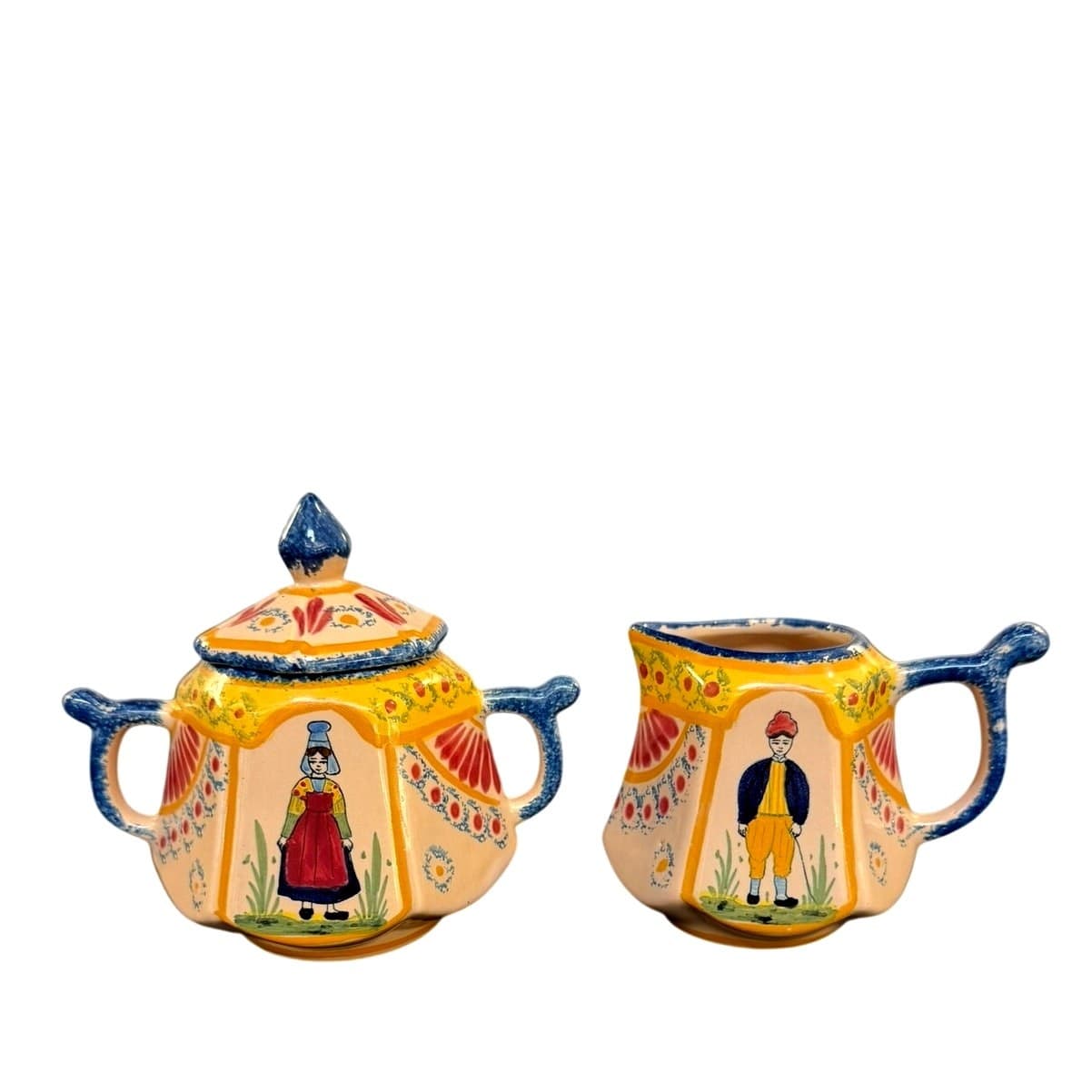 French Vire Faience Vintage Tray Teapot Cups Sugar Cream Covered Dish-9 PC Set - Thumbnail 5