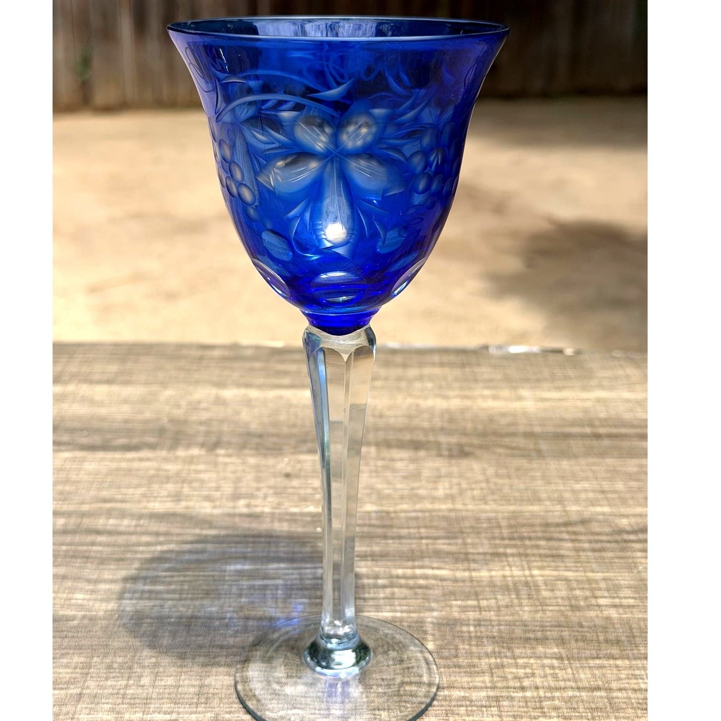 Orange Flash Cobalt Blue Cut-to-Clear Grapevine Vintage Wine Hocks-Set of 6 - Thumbnail 4