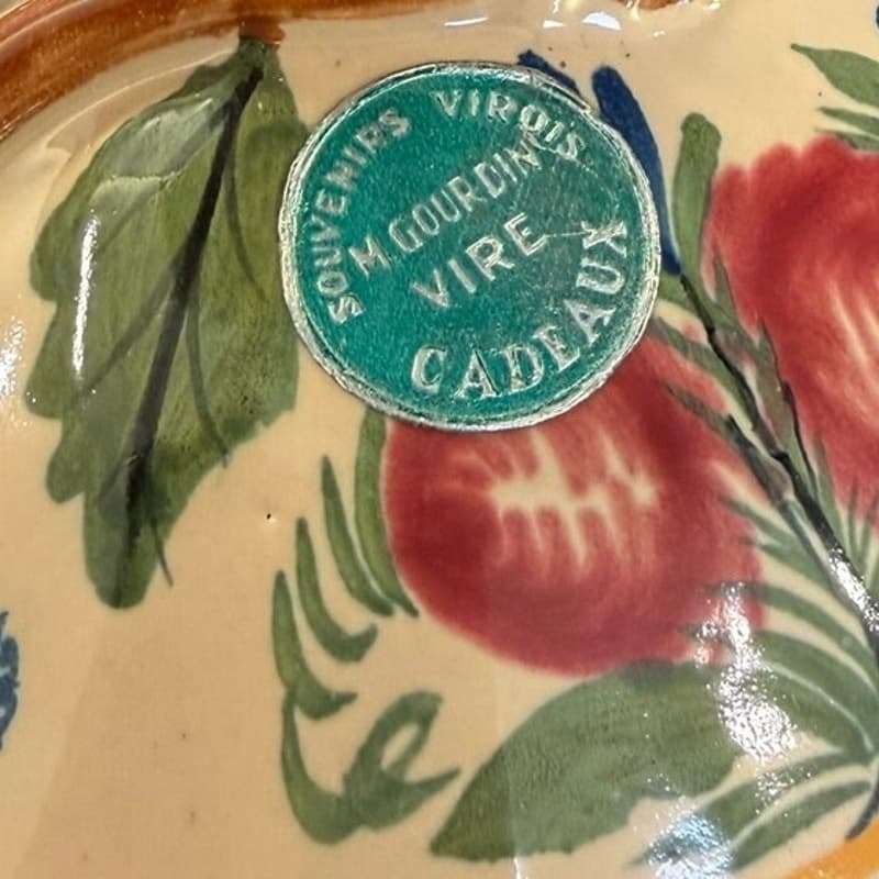 French Vire Faience Vintage Tray Teapot Cups Sugar Cream Covered Dish-9 PC Set - Thumbnail 2