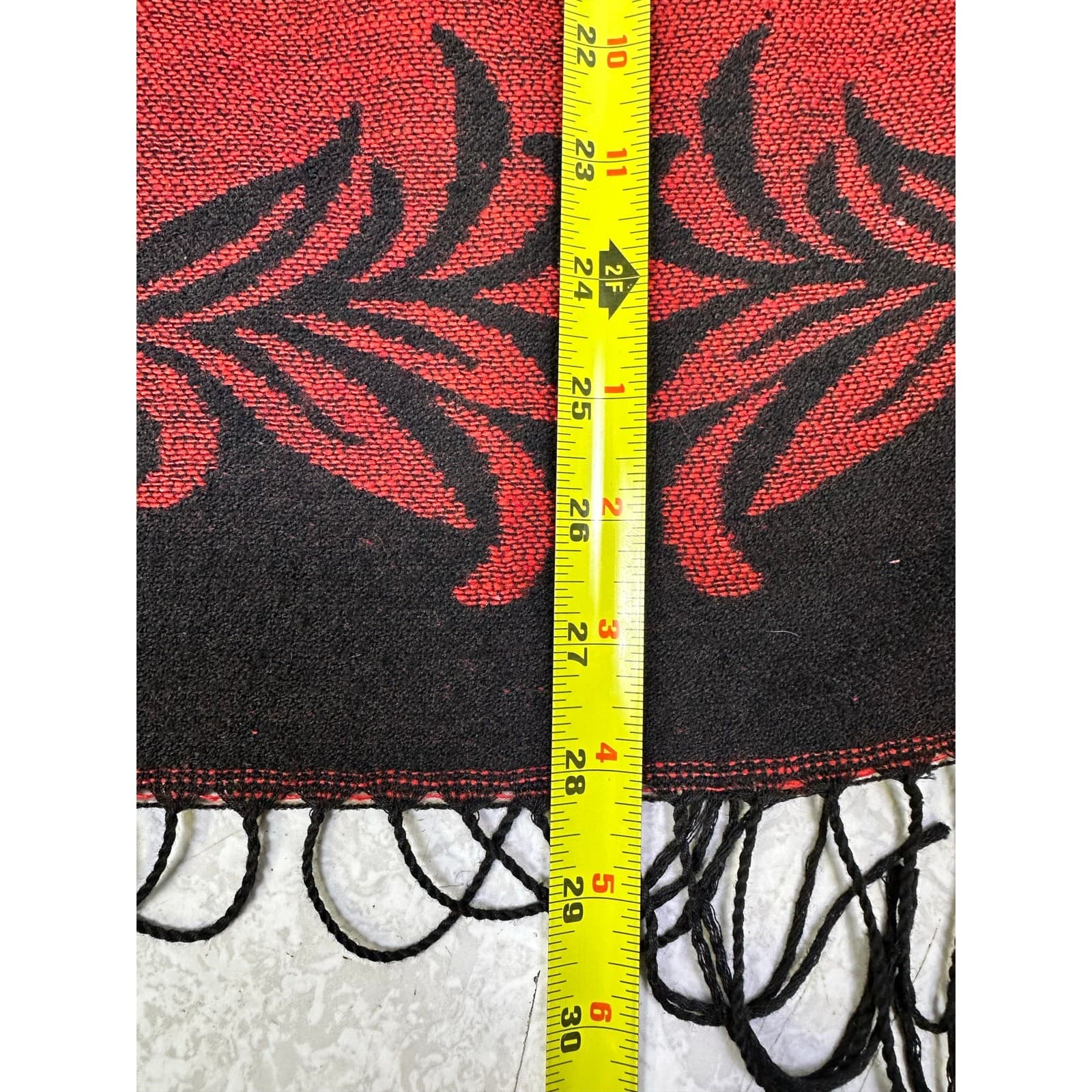 Cashmere Feel Boho Wrap Shawl Reversible Black Red Floral Black Fringe Soft Warm - Thumbnail 8