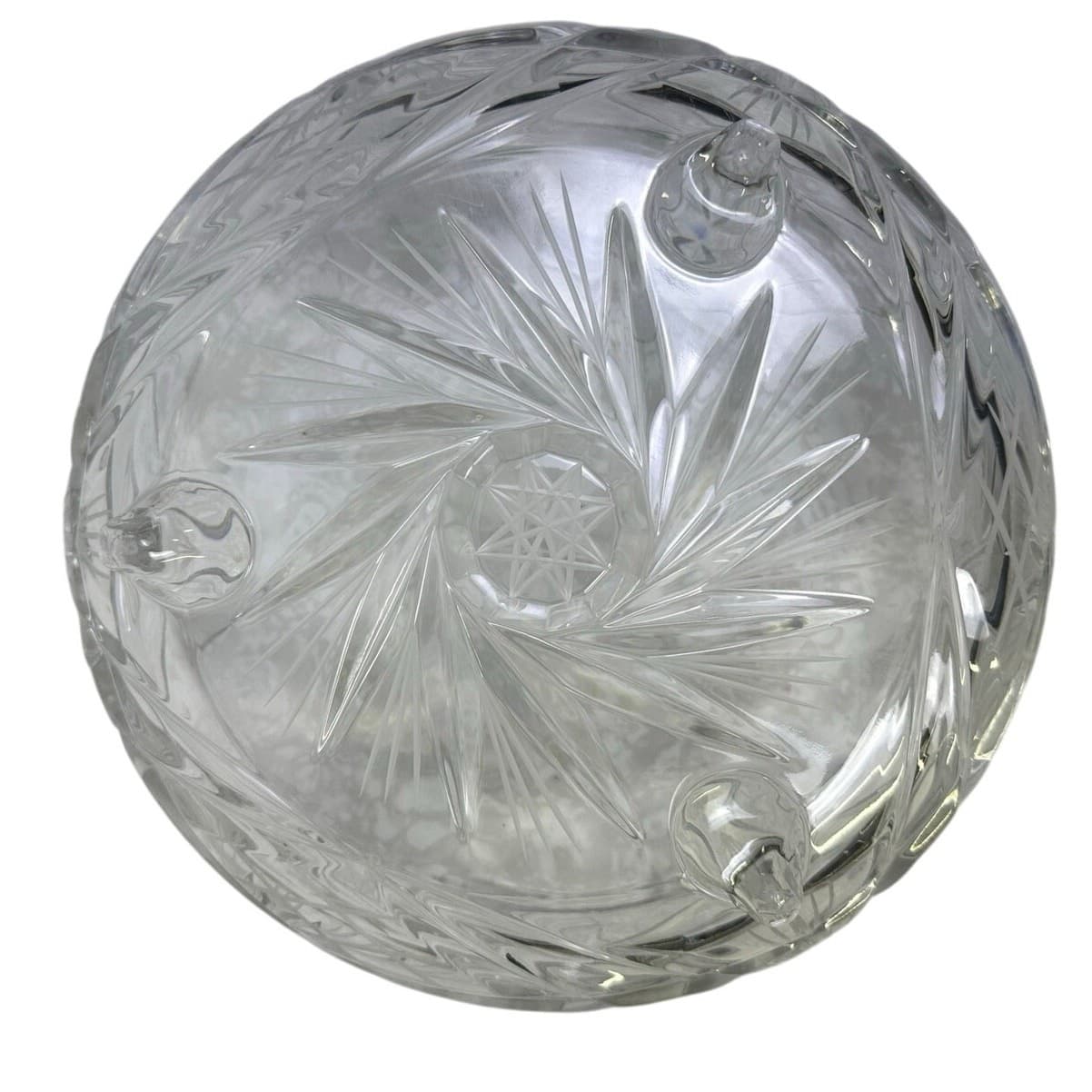 Sudety of Poland Vintage Lead Crystal Tri-Footed Pinwheel Hobstars Bowl - Thumbnail 7