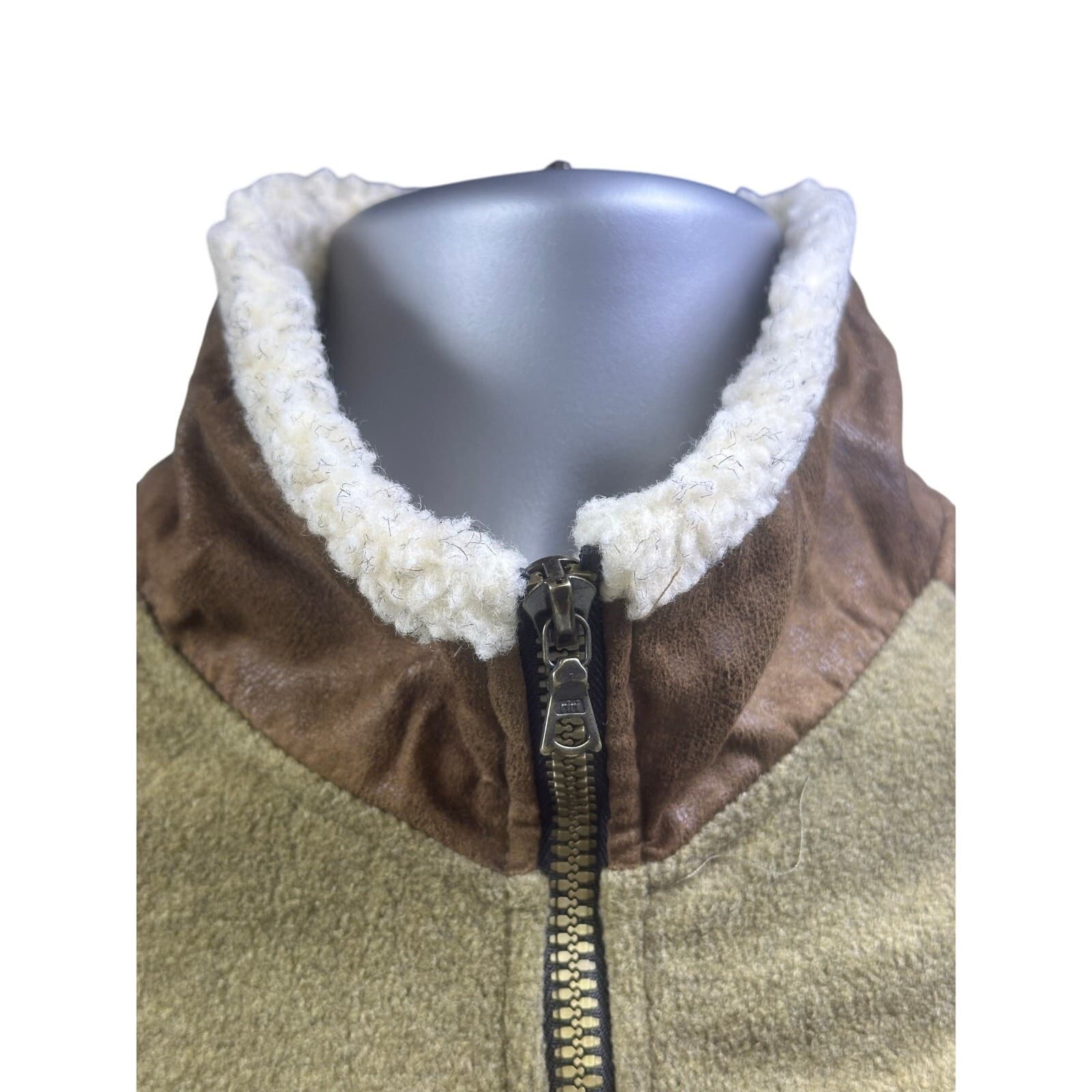 ORVIS Sherpa Mock Fleece #1G40 Vest Mens L Faux Suede Accent Full Zip Bungee Hem - Thumbnail 2