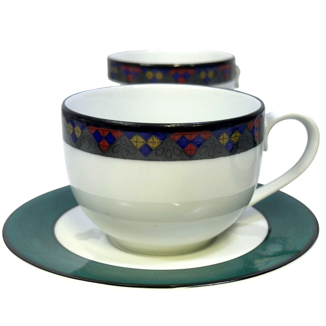 Dansk Portugal Retired 1993-1998 'Quiltings Emerald Braid' Cup & Saucer-Set of 4 - Thumbnail 2