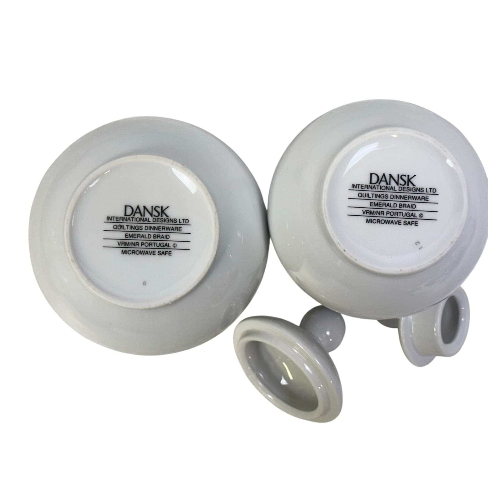 Dansk Portugal Retired 1993-1998 'Quiltings Emerald Braid' Creamer and Sugar - Thumbnail 7