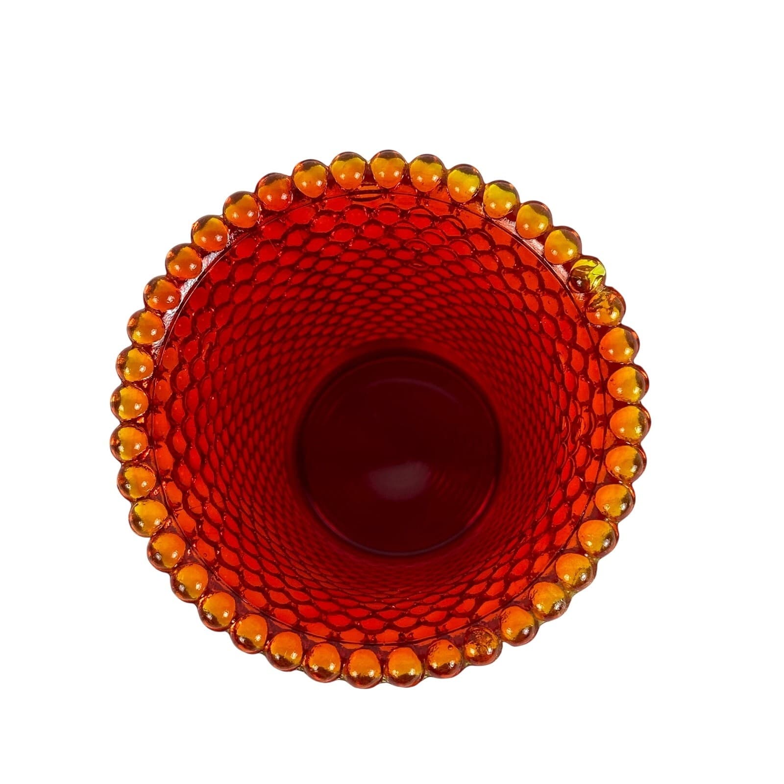Red Hobnob 4" Beaded Glass Votive 1939 Vintage ￼ - Thumbnail 4