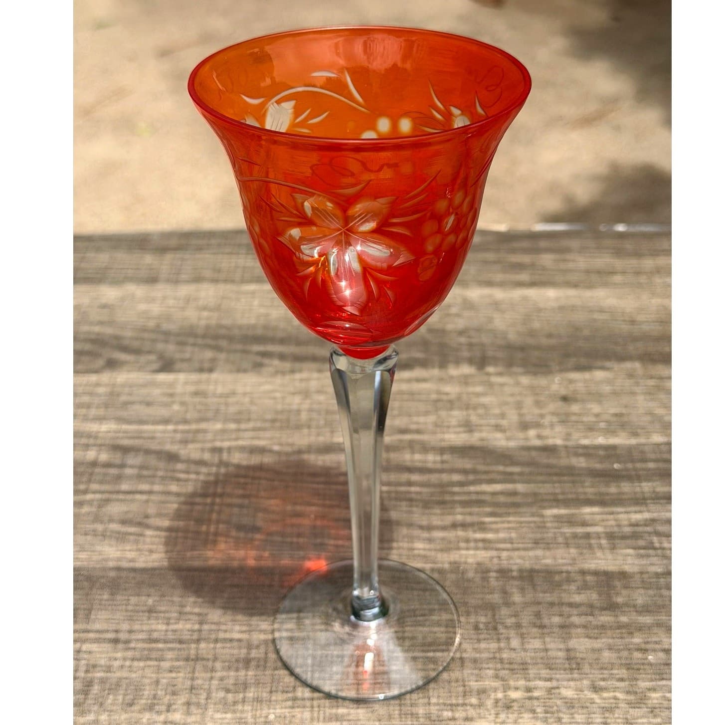 Orange Flash Cobalt Blue Cut-to-Clear Grapevine Vintage Wine Hocks-Set of 6 - Thumbnail 10