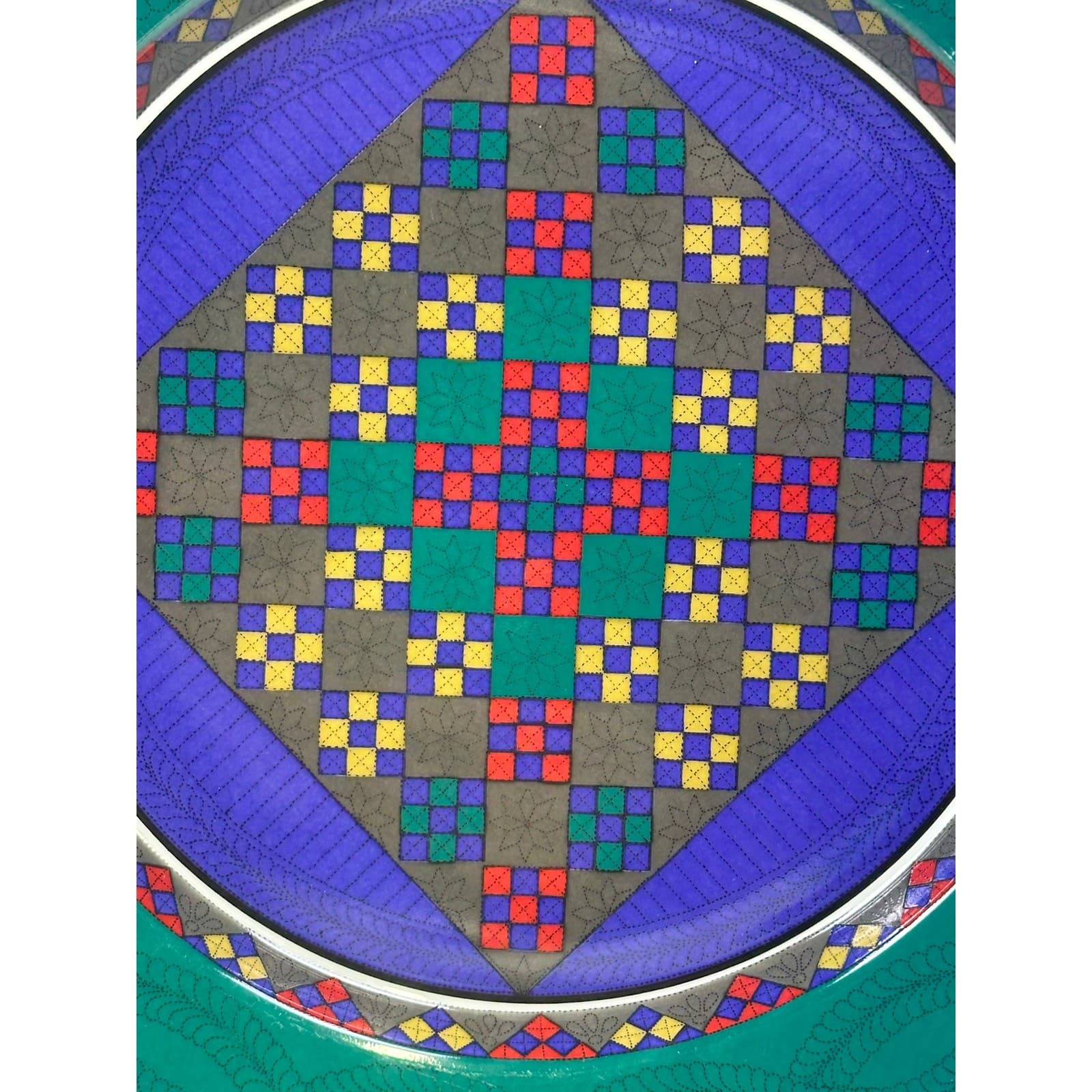 Dansk Portugal Retired 1993-1998 Quiltings Emerald Braid 13" Round Chop Platter - Thumbnail 3