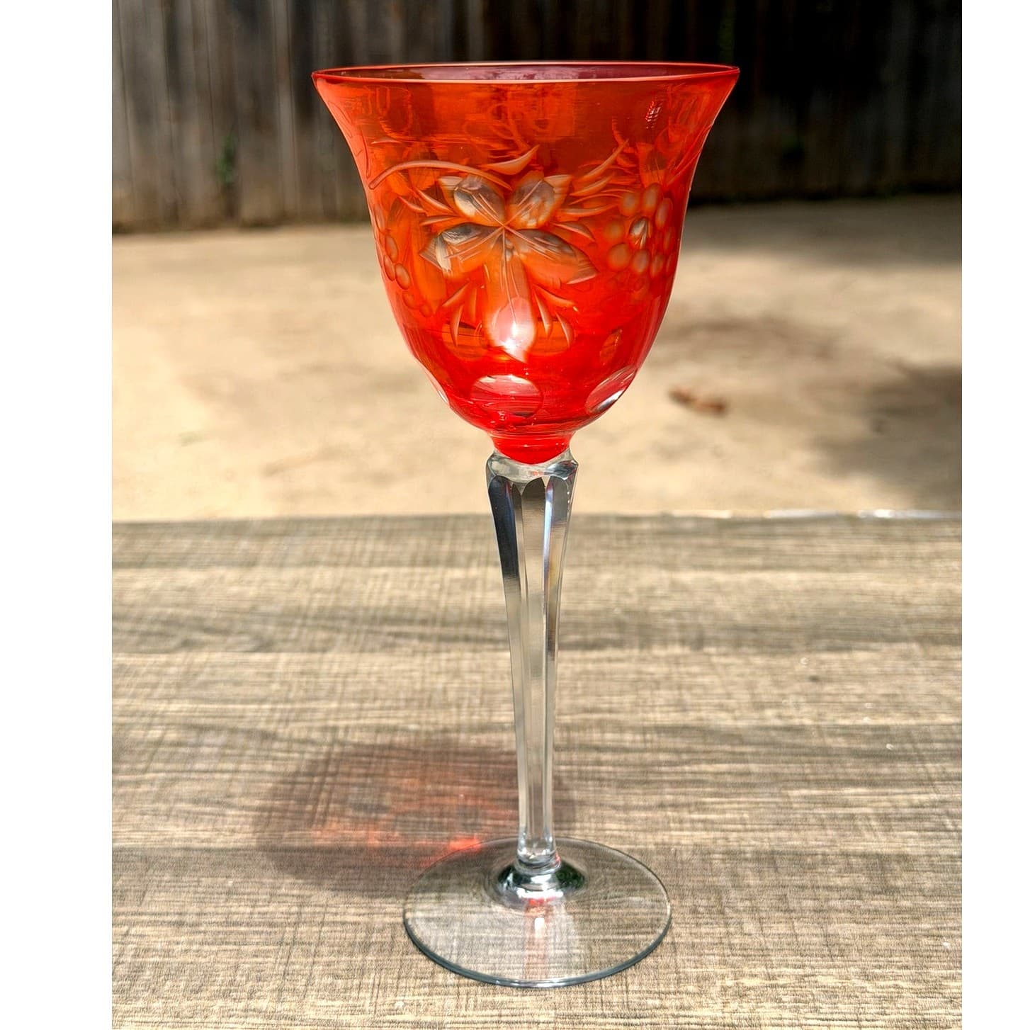 Orange Flash Cobalt Blue Cut-to-Clear Grapevine Vintage Wine Hocks-Set of 6 - Thumbnail 2