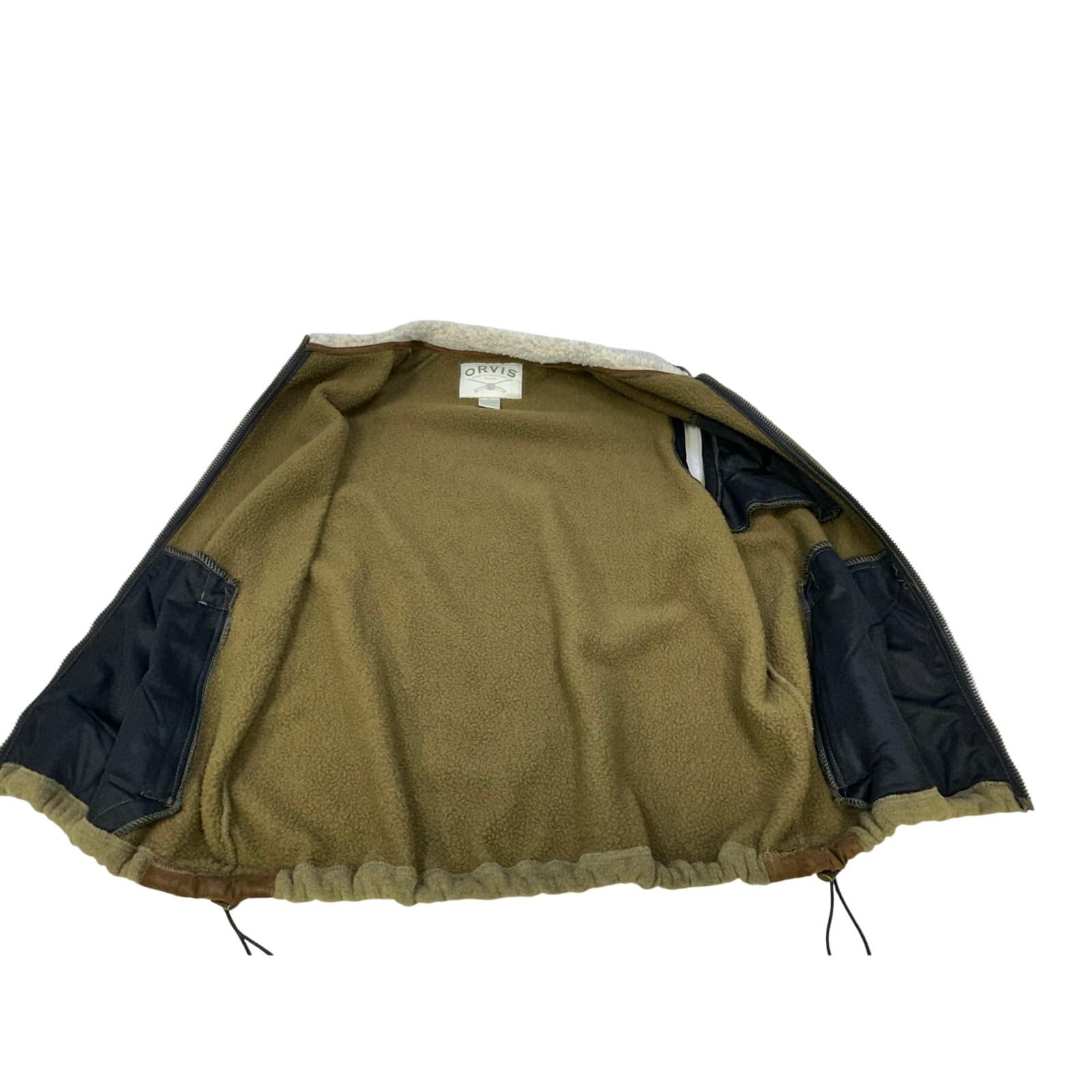 ORVIS Sherpa Mock Fleece #1G40 Vest Mens L Faux Suede Accent Full Zip Bungee Hem - Thumbnail 6