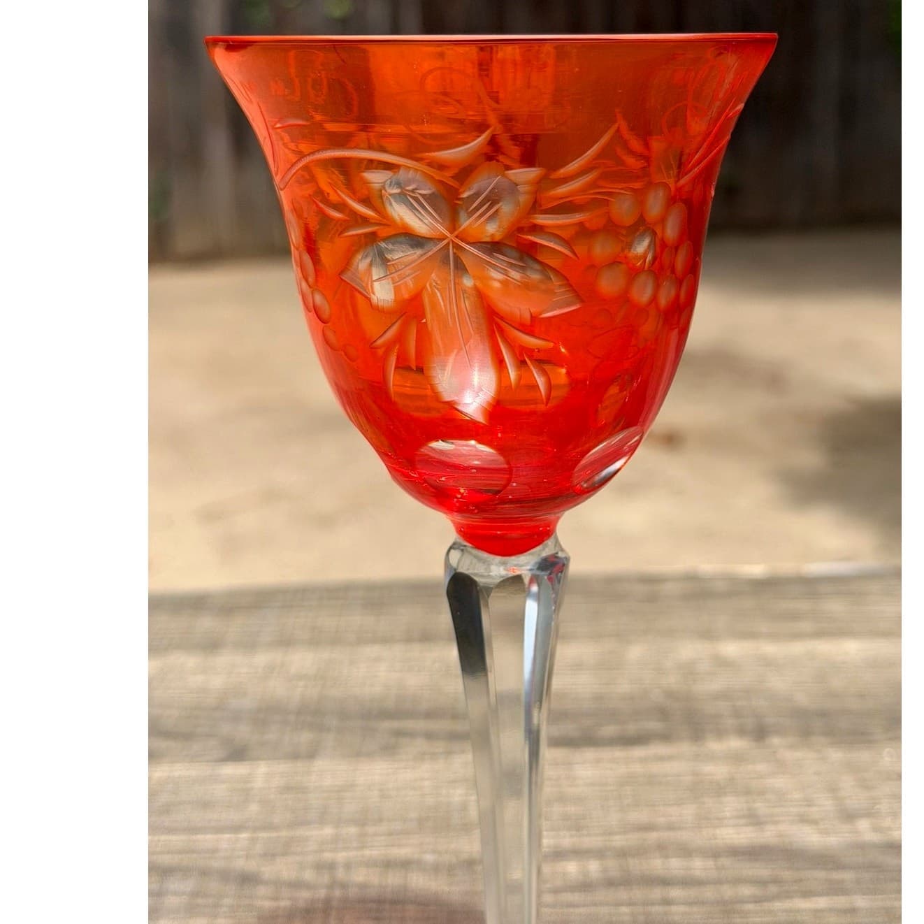 Orange Flash Cobalt Blue Cut-to-Clear Grapevine Vintage Wine Hocks-Set of 6 - Thumbnail 12