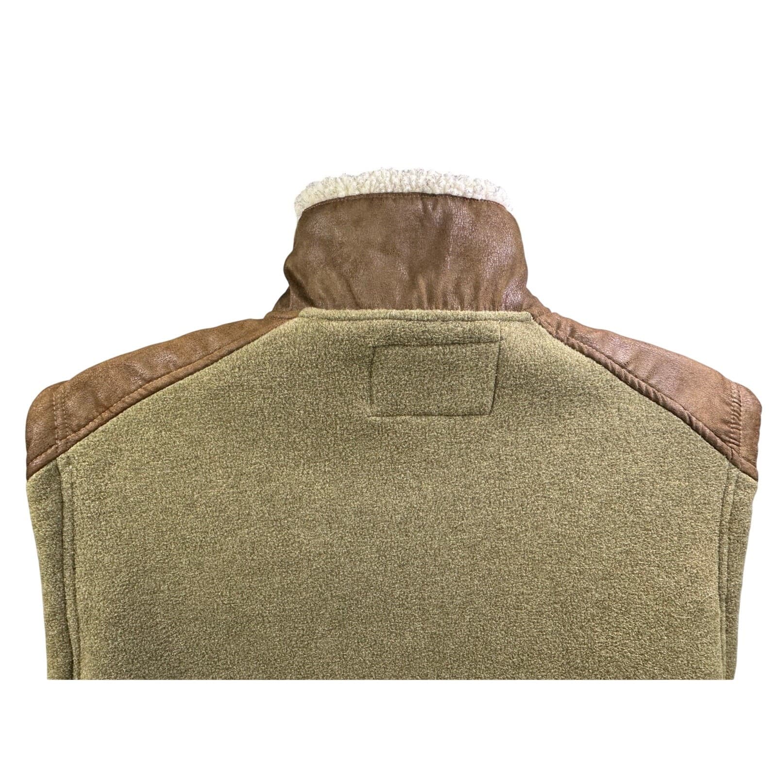 ORVIS Sherpa Mock Fleece #1G40 Vest Mens L Faux Suede Accent Full Zip Bungee Hem - Thumbnail 5