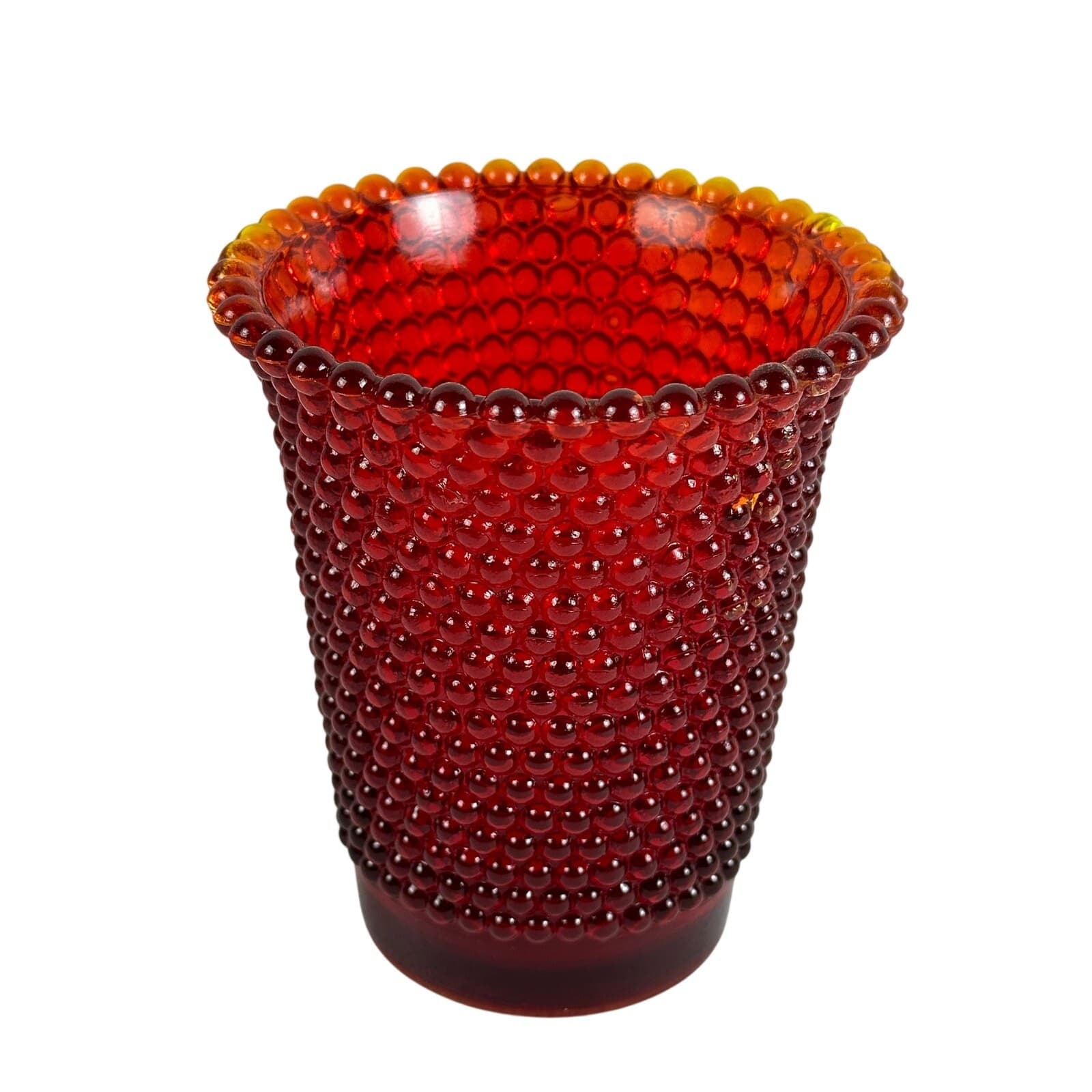 Red Hobnob 4" Beaded Glass Votive 1939 Vintage ￼ - Thumbnail 2