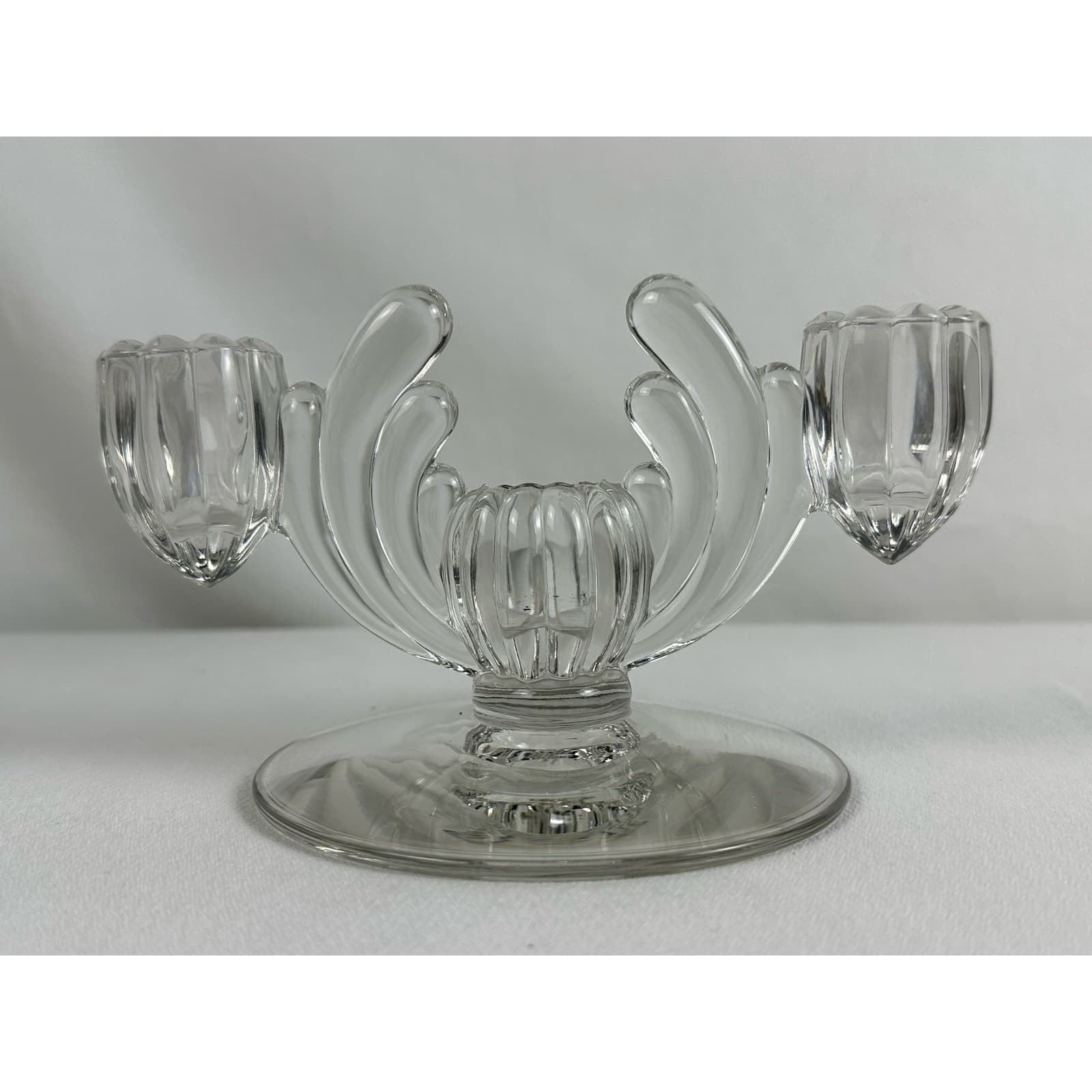 HEISEY Crystolite 4.75" Art Deco 1940s Three Light Taper Candle Holder