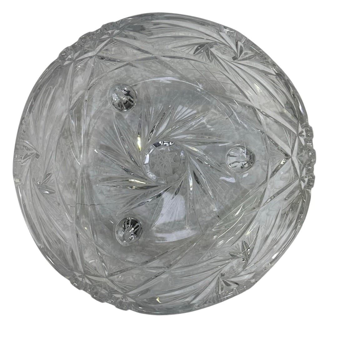 Sudety of Poland Vintage Lead Crystal Tri-Footed Pinwheel Hobstars Bowl - Thumbnail 3