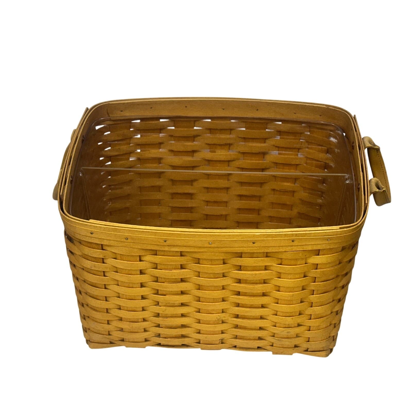 Longaberger 2003 Magazine Slant Basket Divider Insert Leather Handles-Excellent - Thumbnail 2