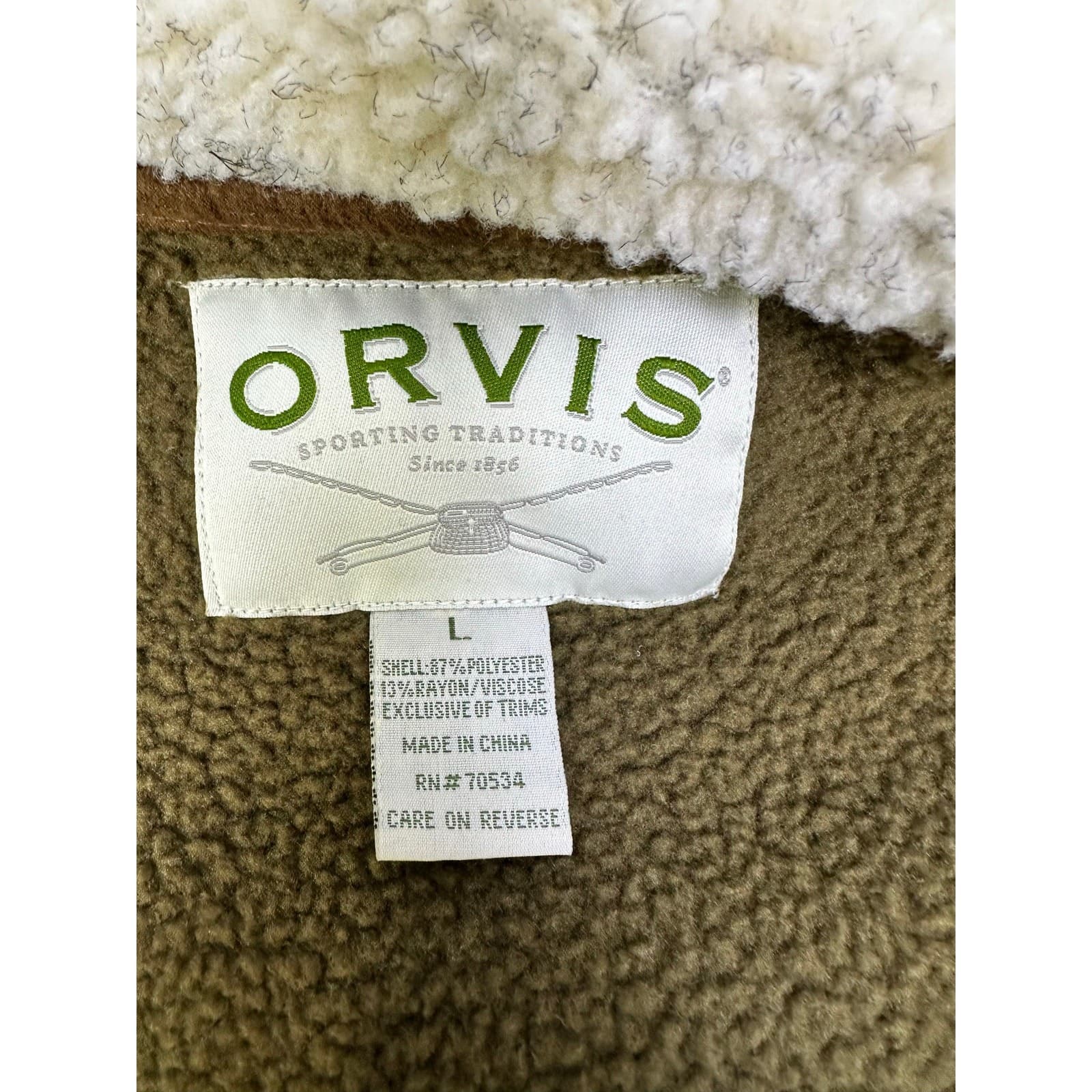 ORVIS Sherpa Mock Fleece #1G40 Vest Mens L Faux Suede Accent Full Zip Bungee Hem - Thumbnail 8