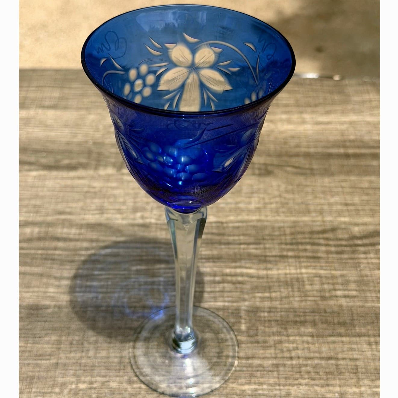 Orange Flash Cobalt Blue Cut-to-Clear Grapevine Vintage Wine Hocks-Set of 6 - Thumbnail 11