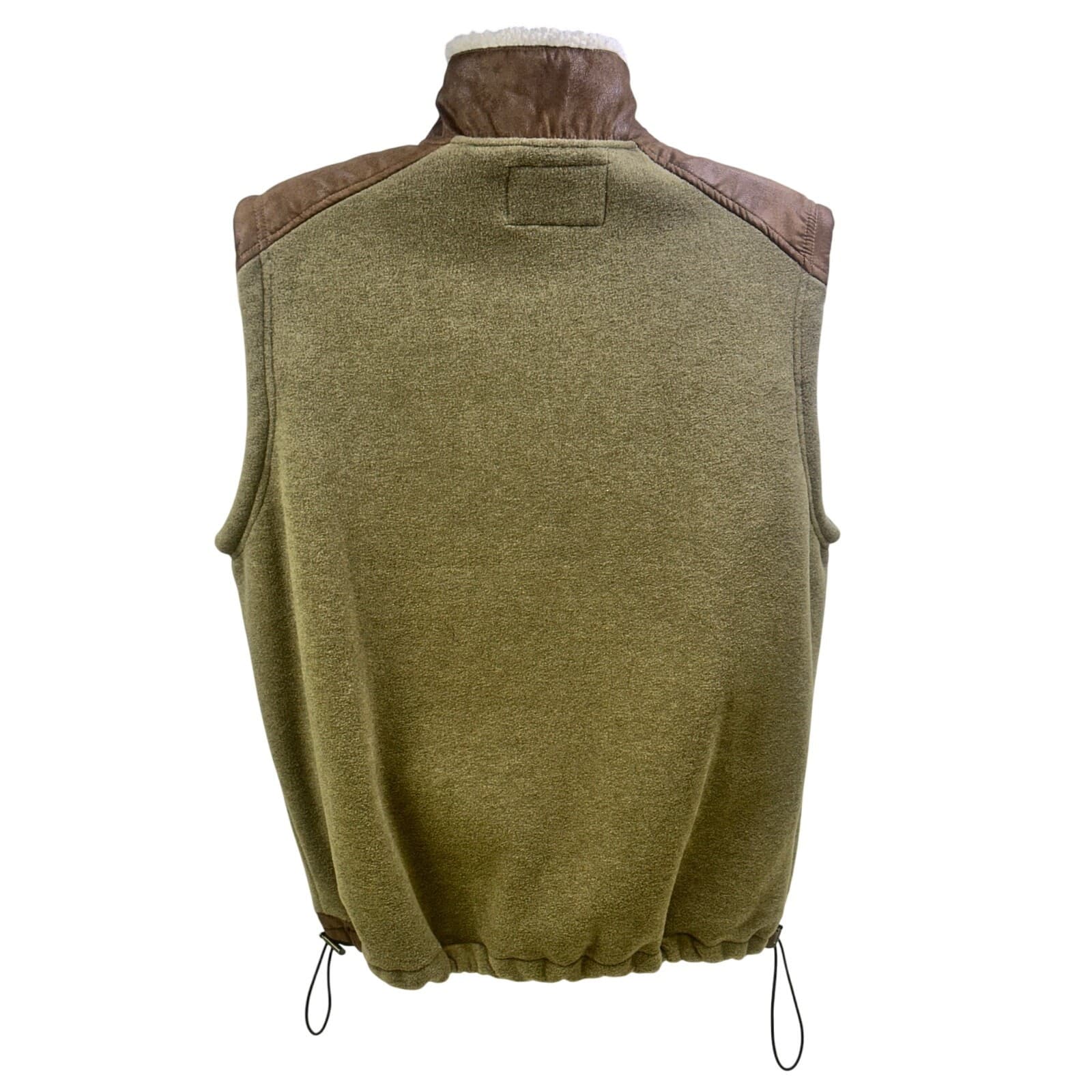 ORVIS Sherpa Mock Fleece #1G40 Vest Mens L Faux Suede Accent Full Zip Bungee Hem - Thumbnail 4