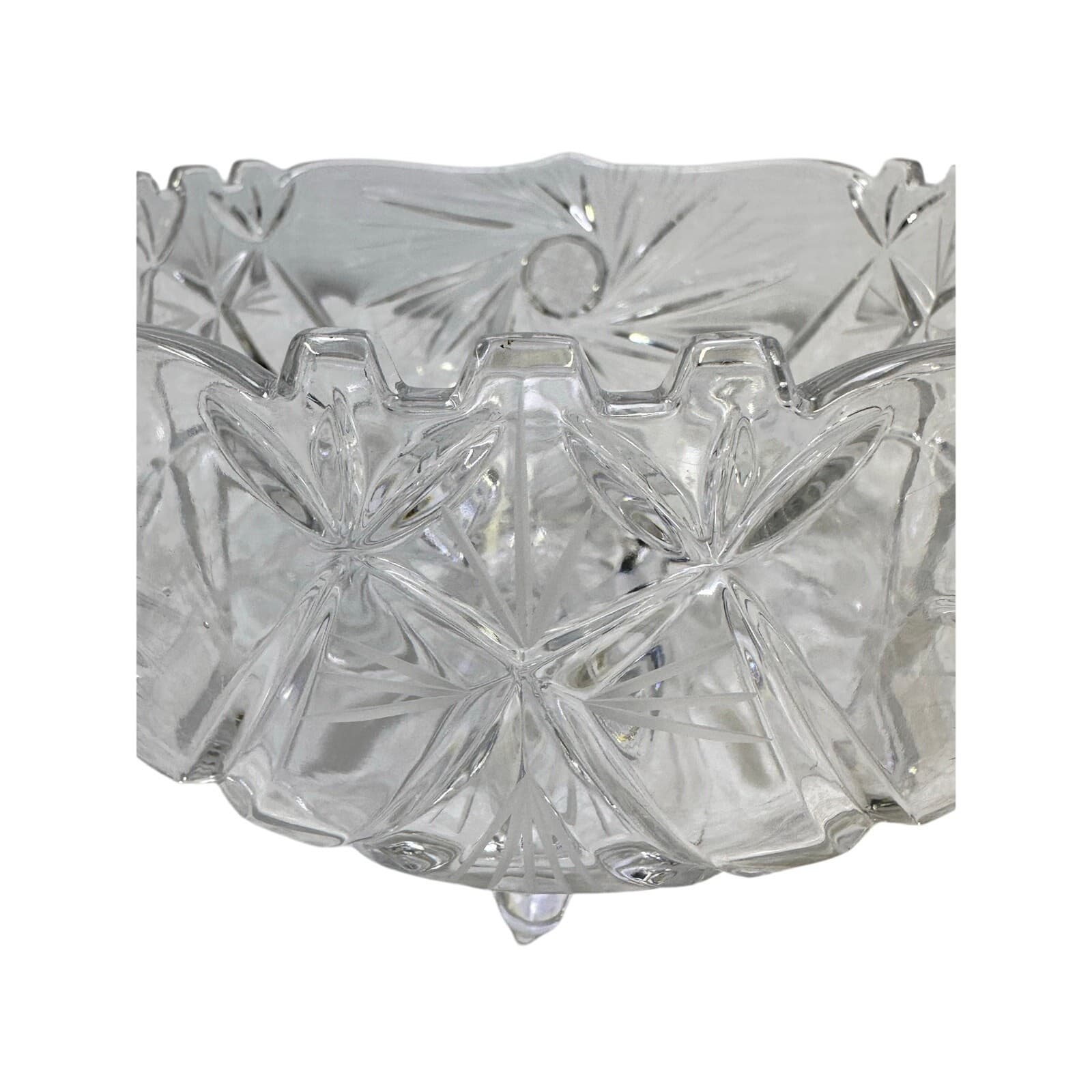 Sudety of Poland Vintage Lead Crystal Tri-Footed Pinwheel Hobstars Bowl - Thumbnail 5