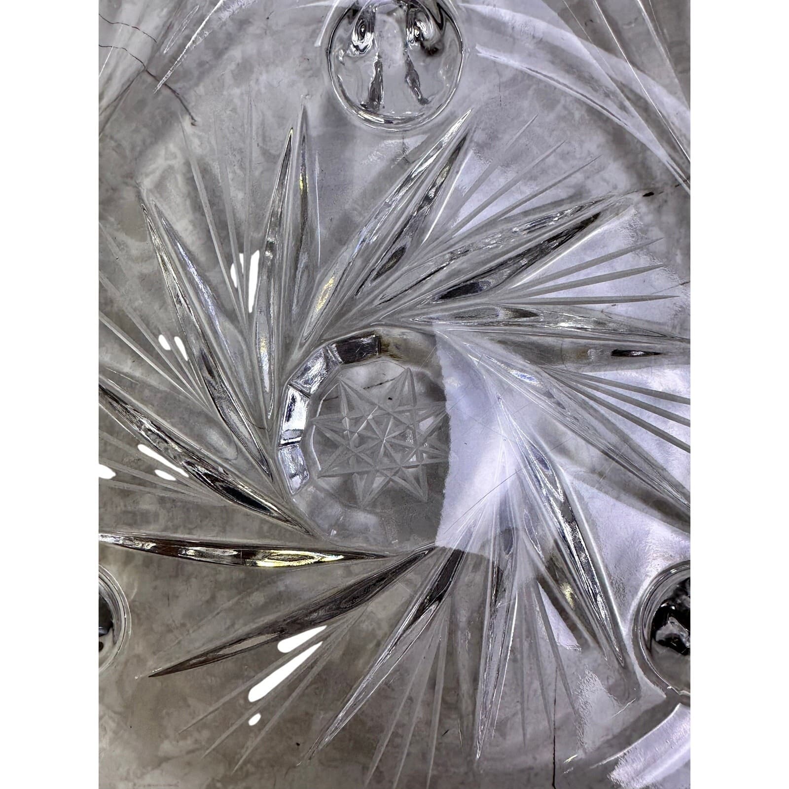 Sudety of Poland Vintage Lead Crystal Tri-Footed Pinwheel Hobstars Bowl - Thumbnail 4