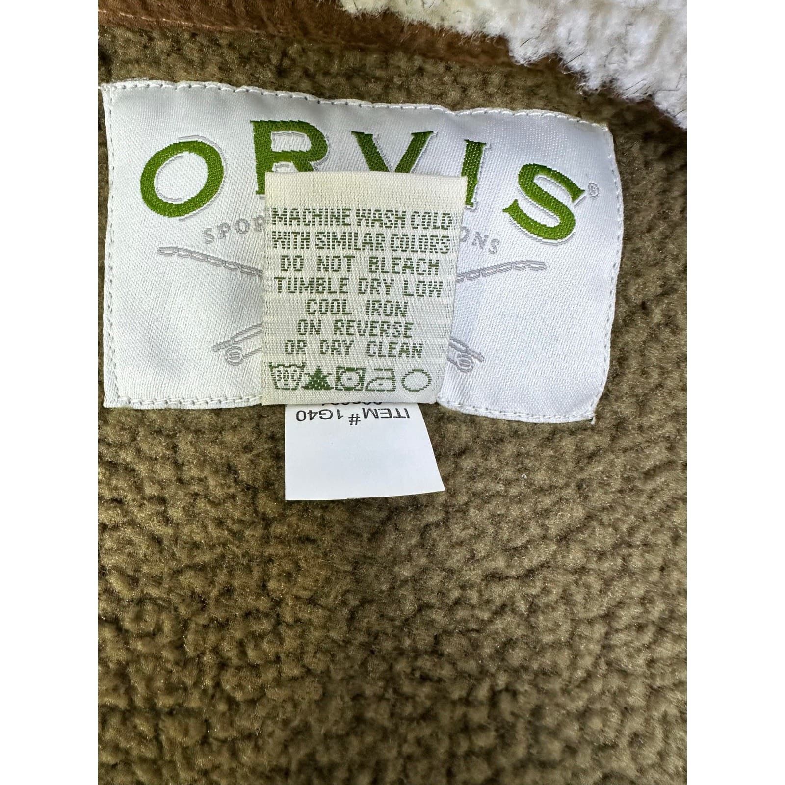 ORVIS Sherpa Mock Fleece #1G40 Vest Mens L Faux Suede Accent Full Zip Bungee Hem - Thumbnail 9