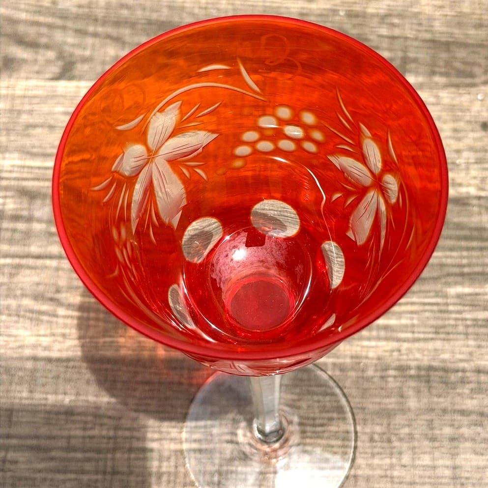 Orange Flash Cobalt Blue Cut-to-Clear Grapevine Vintage Wine Hocks-Set of 6 - Thumbnail 7