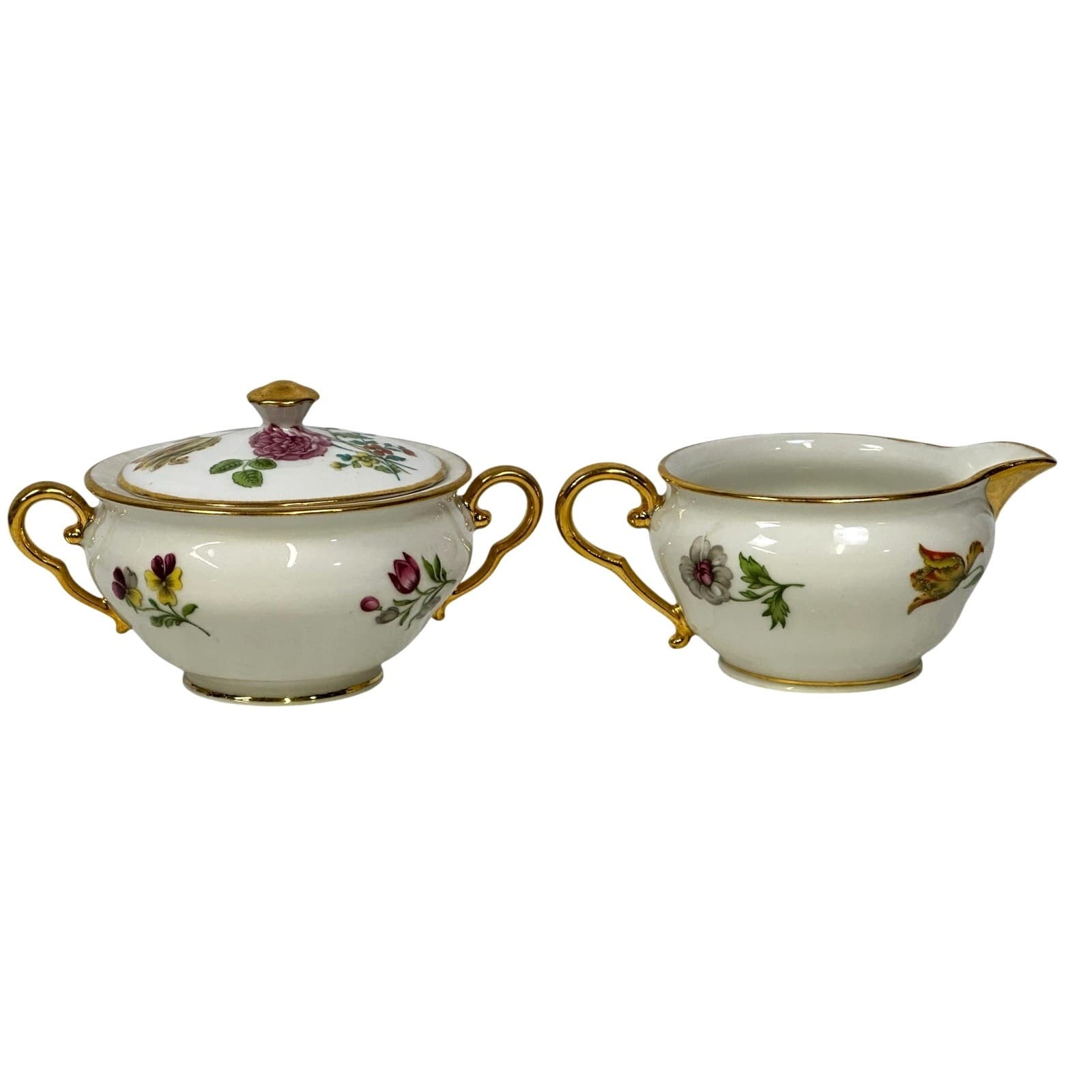 AJCO (AJ07) Vintage 1930's Gold Trim Flower Cream Pitcher/Sugar Bowl w/Lid - Thumbnail 3