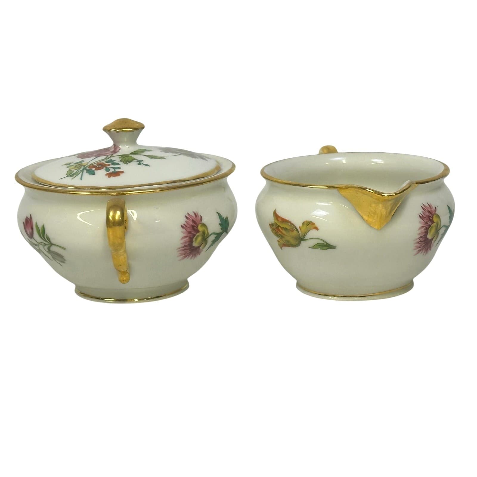 AJCO (AJ07) Vintage 1930's Gold Trim Flower Cream Pitcher/Sugar Bowl w/Lid - Thumbnail 4