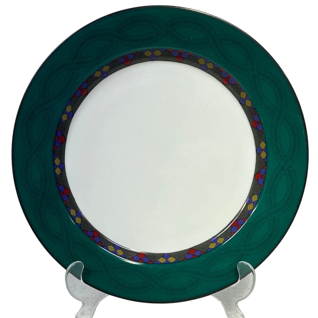 Dansk Portugal Retired 1993-1998 'Quiltings Emerald Braid' 11" Dinner Plate