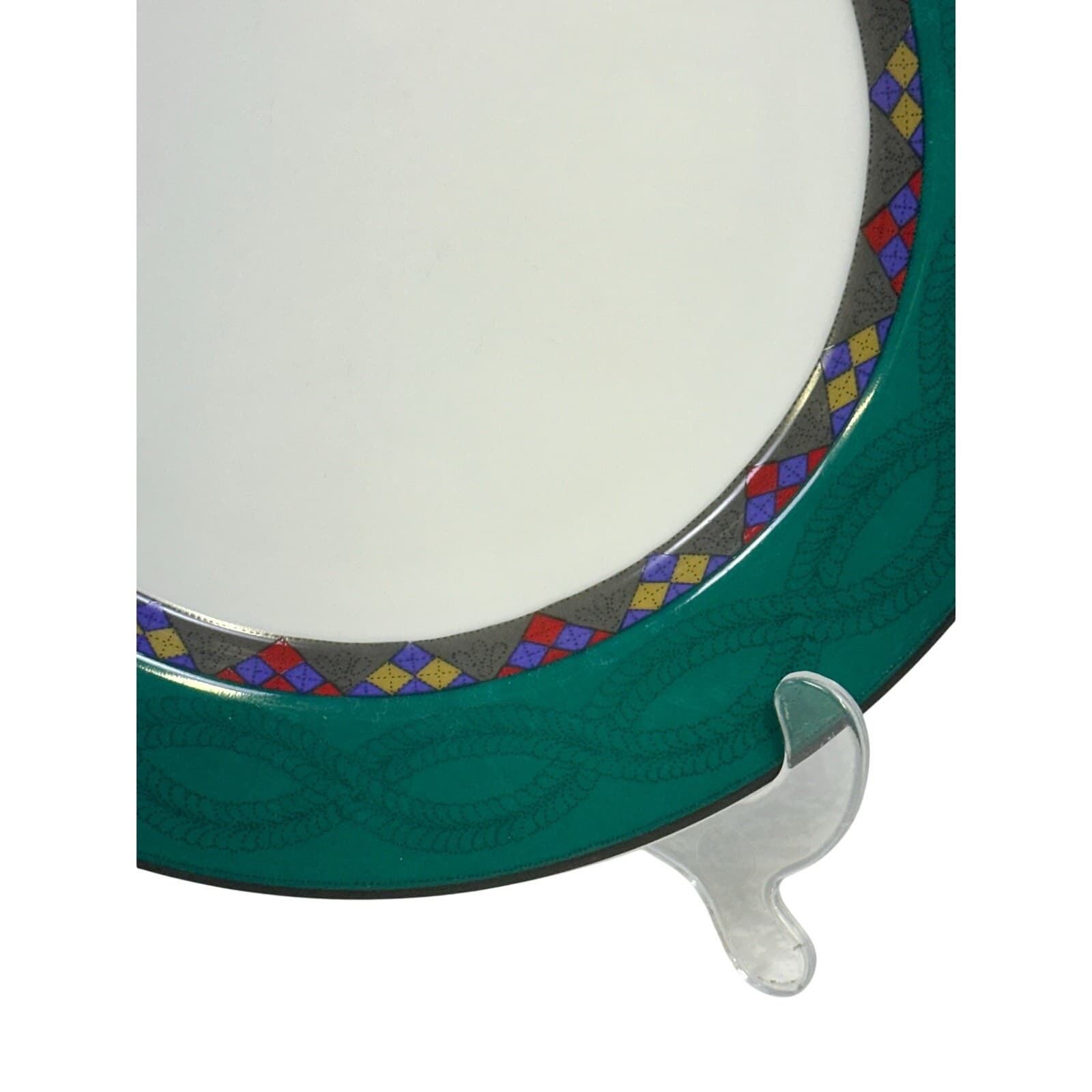 Dansk Portugal Retired 1993-1998 'Quiltings Emerald Braid' 11" Dinner Plate - Thumbnail 4