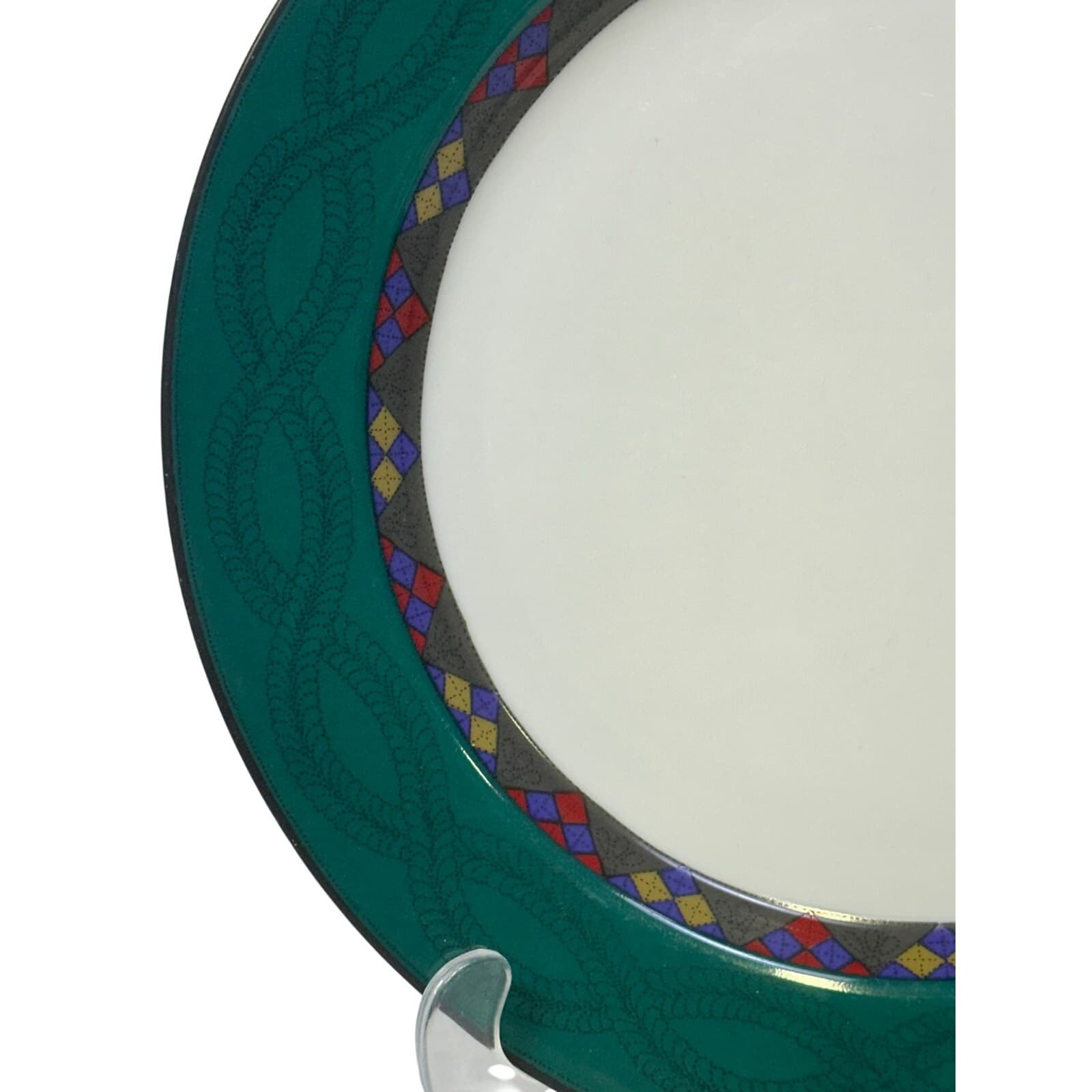 Dansk Portugal Retired 1993-1998 'Quiltings Emerald Braid' 11" Dinner Plate - Thumbnail 2