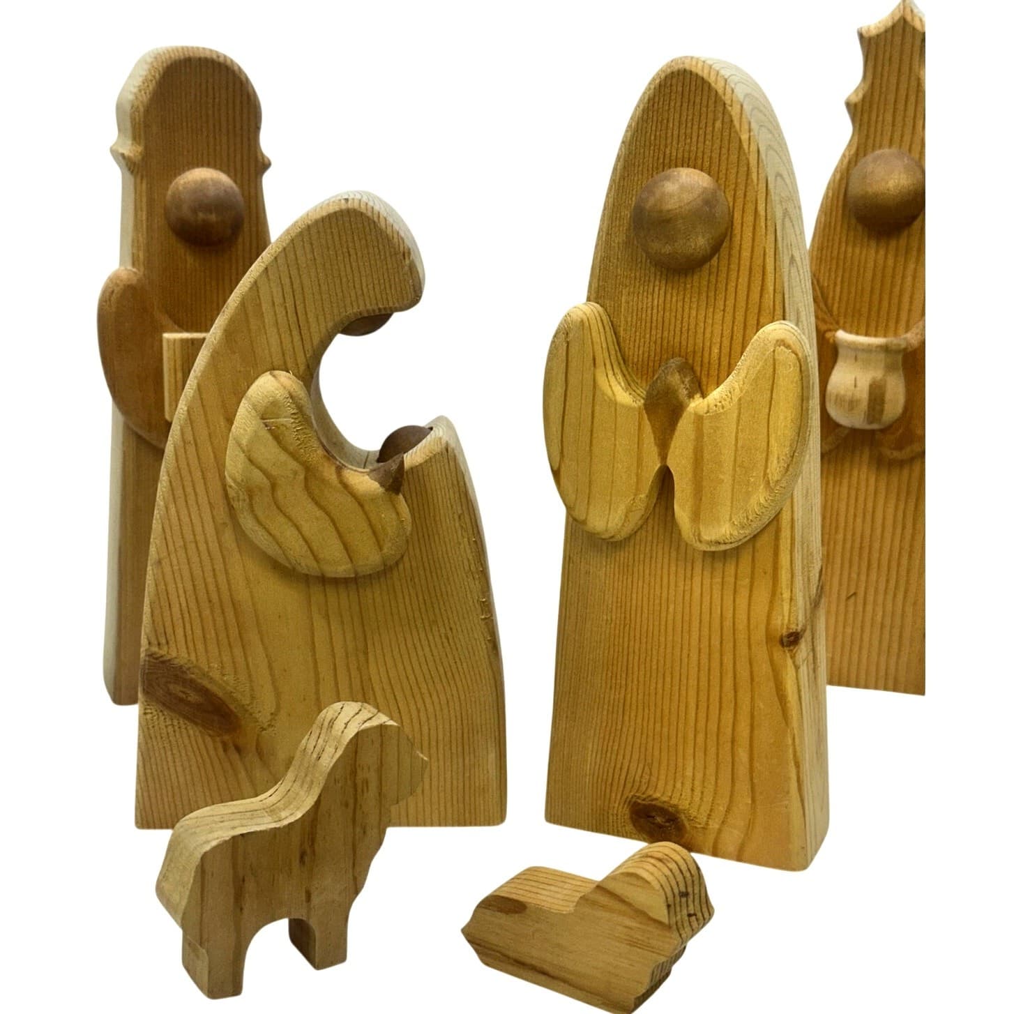 Rustic Wooden Crafted 9-Piece Nativity Holy Family Three Kings Angels Sheep - Thumbnail 4