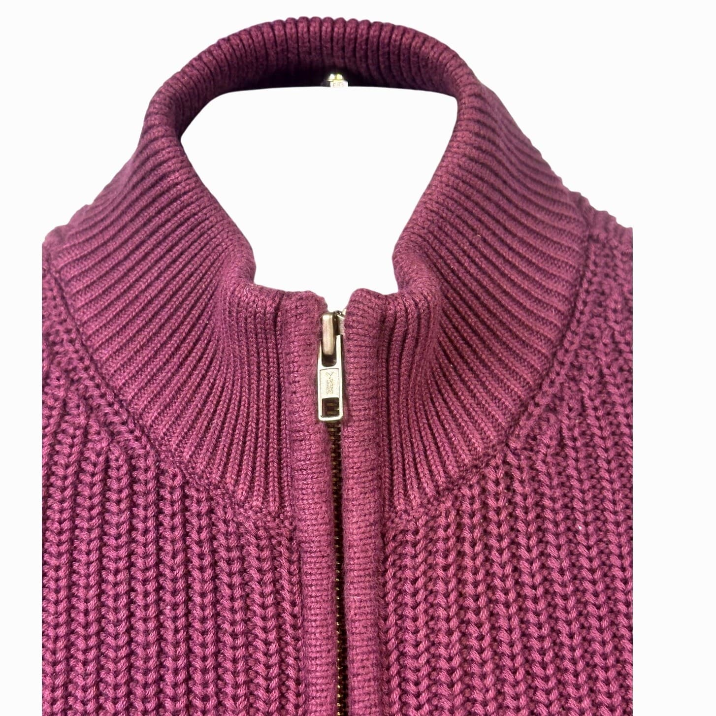 L L Bean 0 FHT4 Men's Large Cable Knit Sweater Burgundy 100% Cotton Full Zip - Thumbnail 4