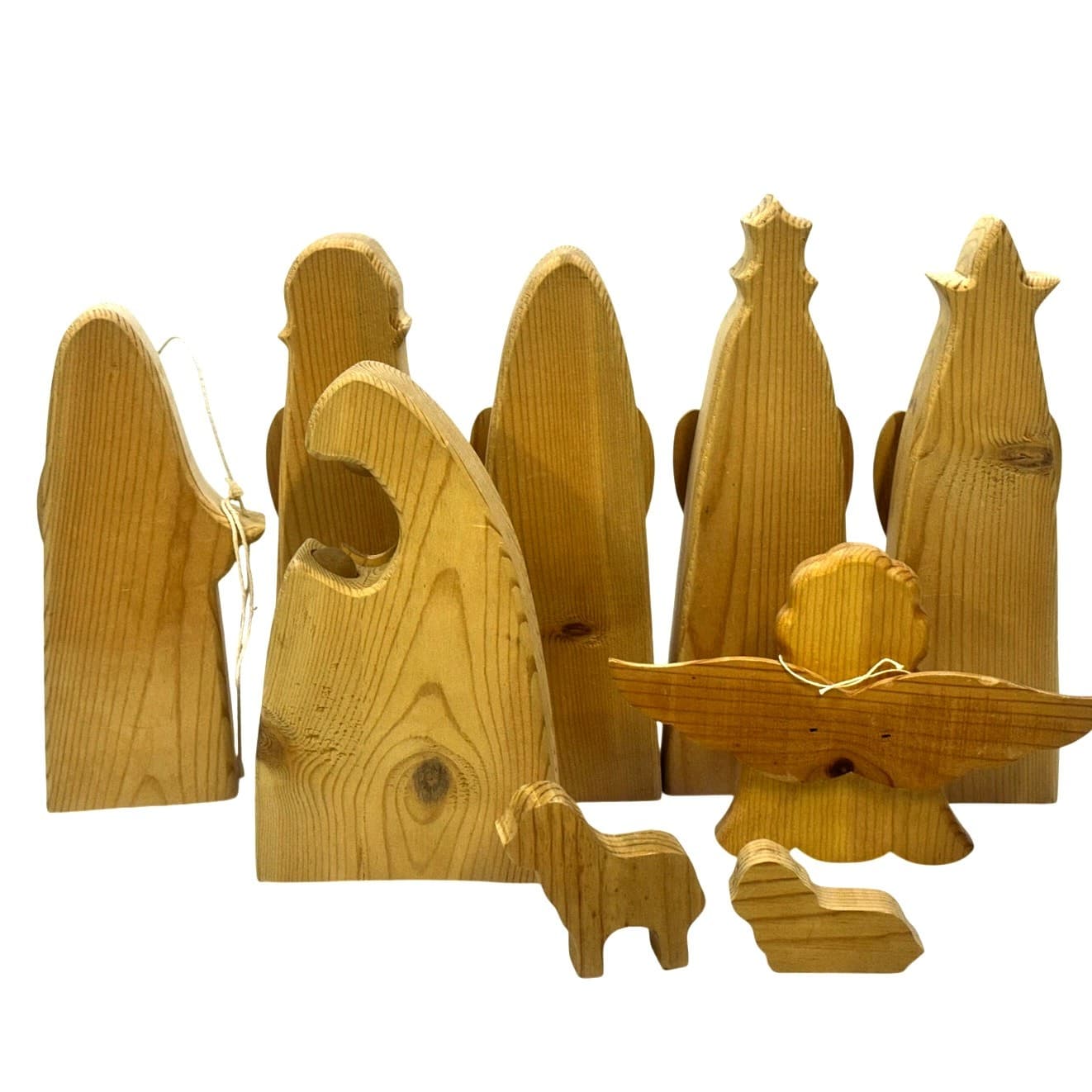 Rustic Wooden Crafted 9-Piece Nativity Holy Family Three Kings Angels Sheep - Thumbnail 6