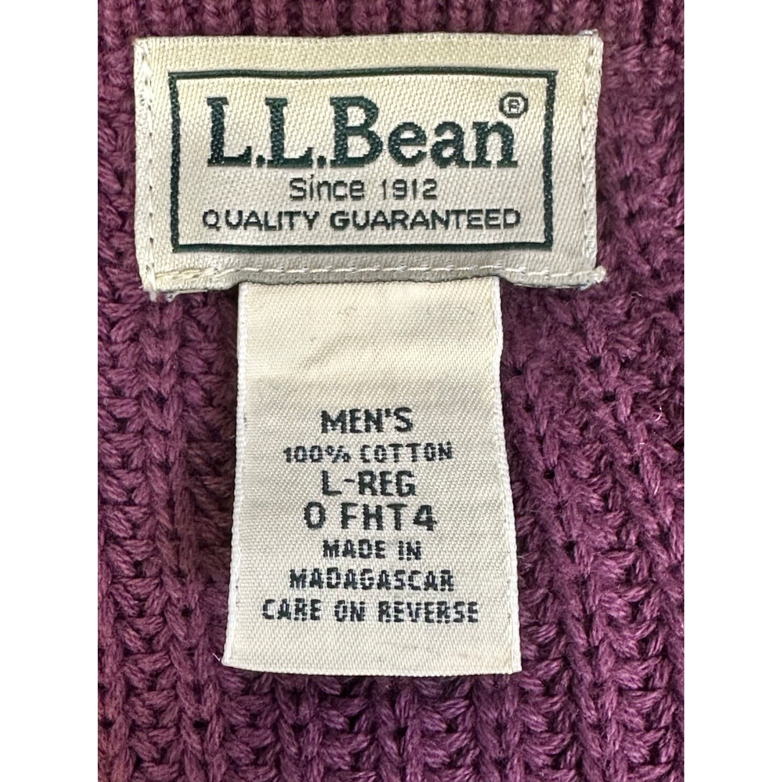 L L Bean 0 FHT4 Men's Large Cable Knit Sweater Burgundy 100% Cotton Full Zip - Thumbnail 2