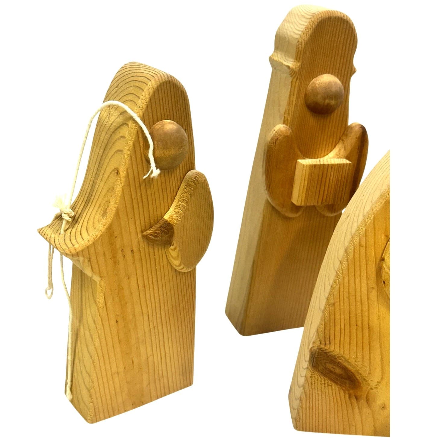 Rustic Wooden Crafted 9-Piece Nativity Holy Family Three Kings Angels Sheep - Thumbnail 5