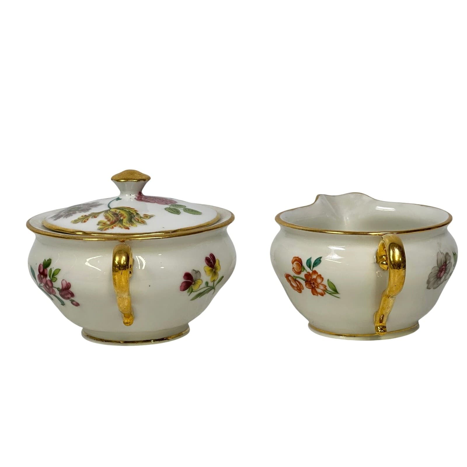 AJCO (AJ07) Vintage 1930's Gold Trim Flower Cream Pitcher/Sugar Bowl w/Lid - Thumbnail 2