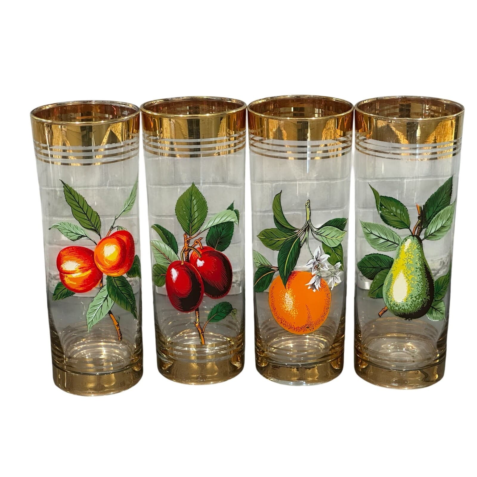 West Virginia Glass Company Vintage 1950's 'Orchard' Gold Hi-Ball Glasses-Set 4 - Thumbnail 9