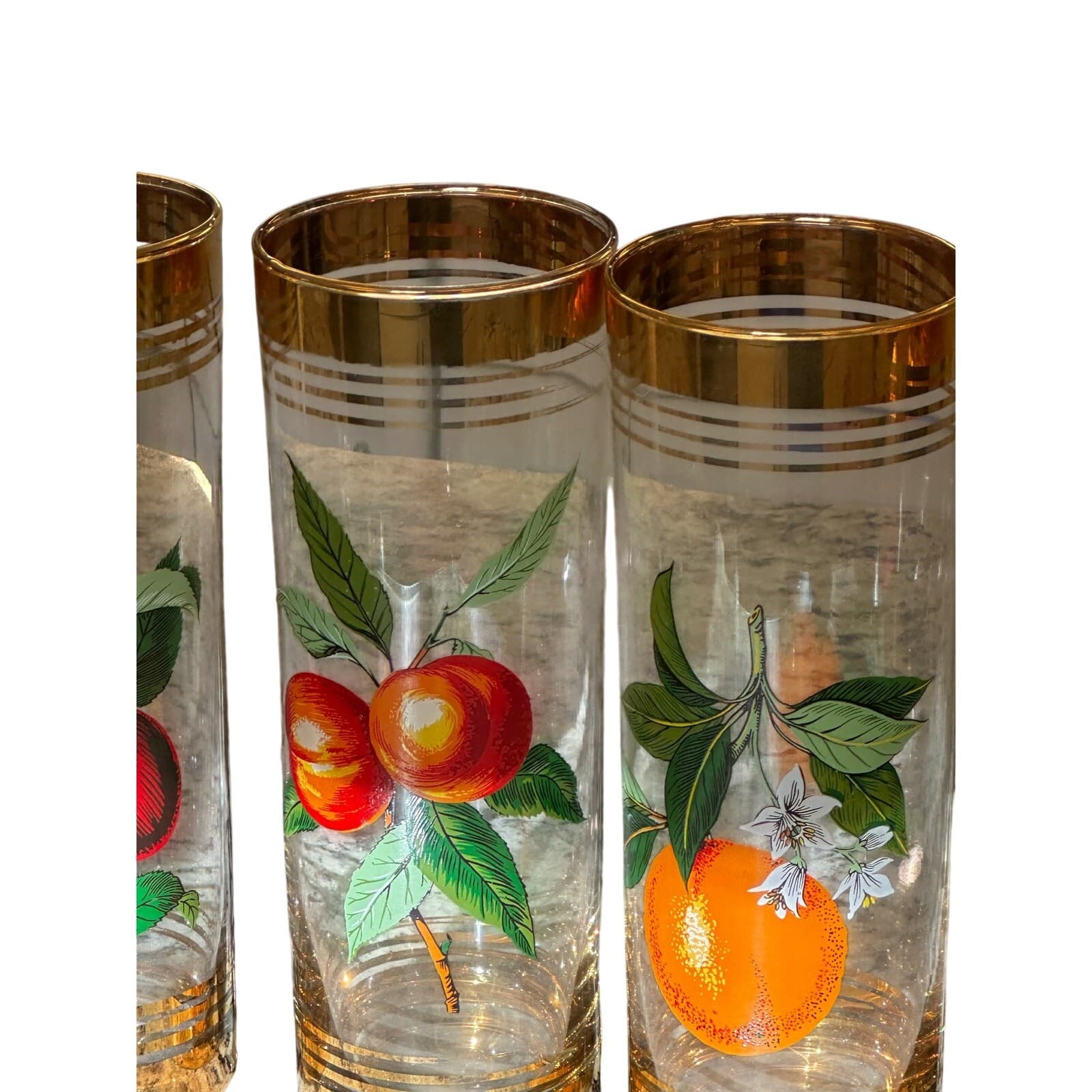West Virginia Glass Company Vintage 1950's 'Orchard' Gold Hi-Ball Glasses-Set 4 - Thumbnail 3